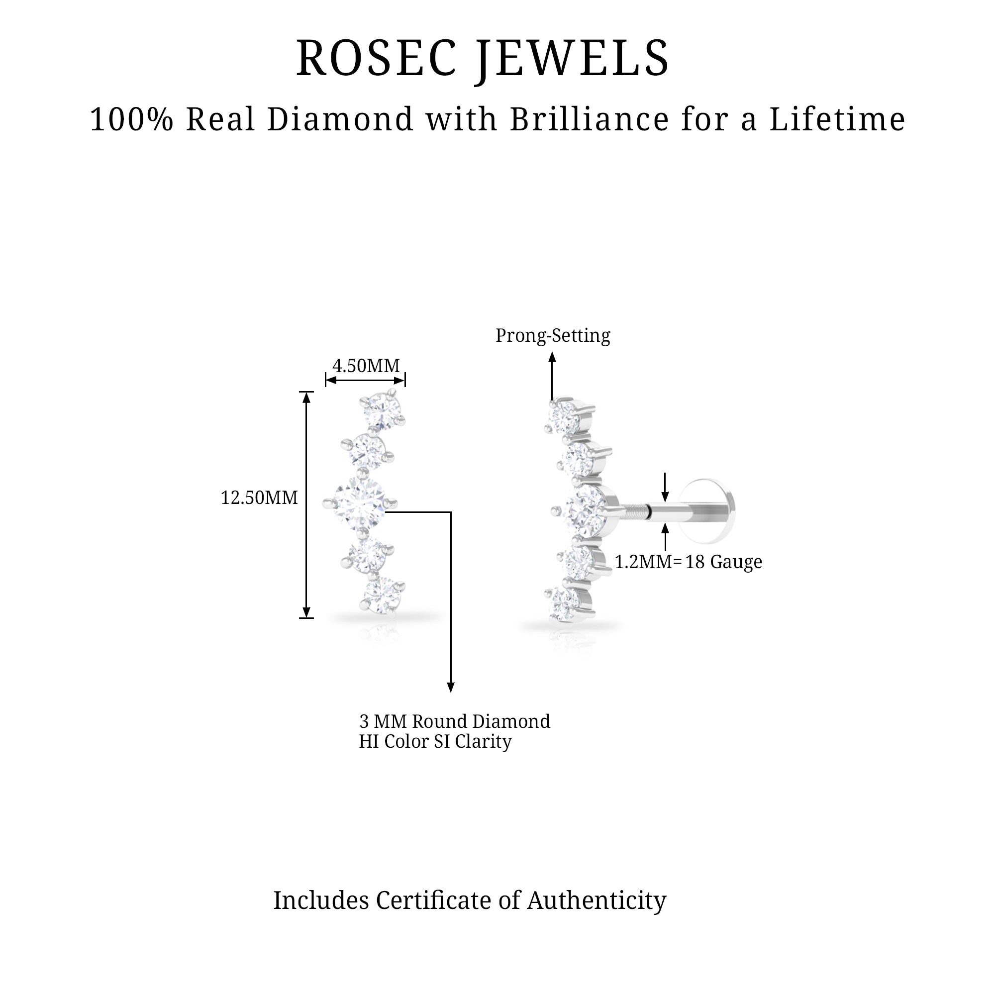 Graduated Style Diamond Crawler Earring for Women Lab - ( EF-VS ) - Rosec Jewels