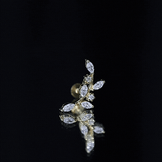 Womens Marquise Diamond Leaf Crawler Earring Lab - ( EF-VS ) - Rosec Jewels