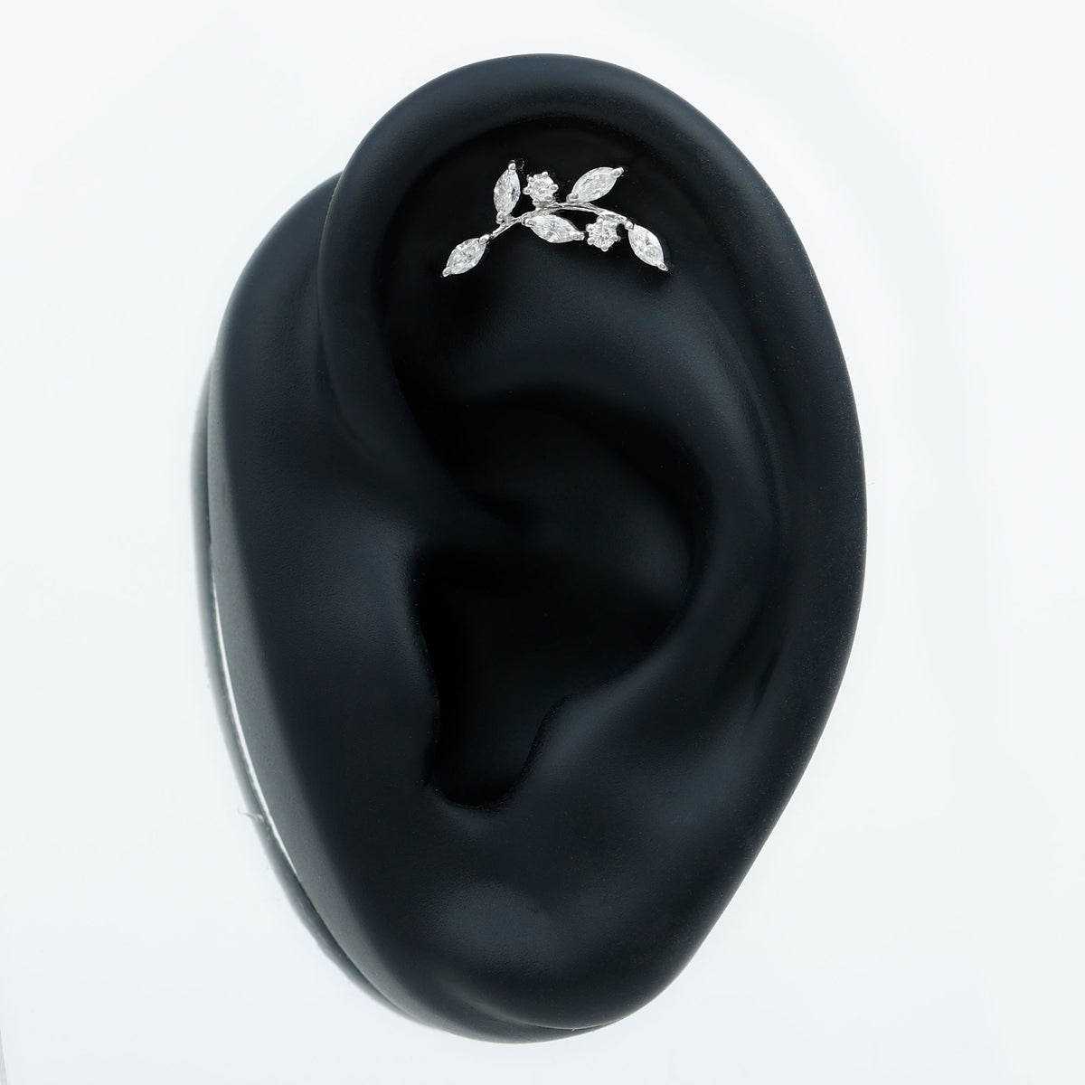 Womens Marquise Diamond Leaf Crawler Earring Lab - ( EF-VS ) - Rosec Jewels