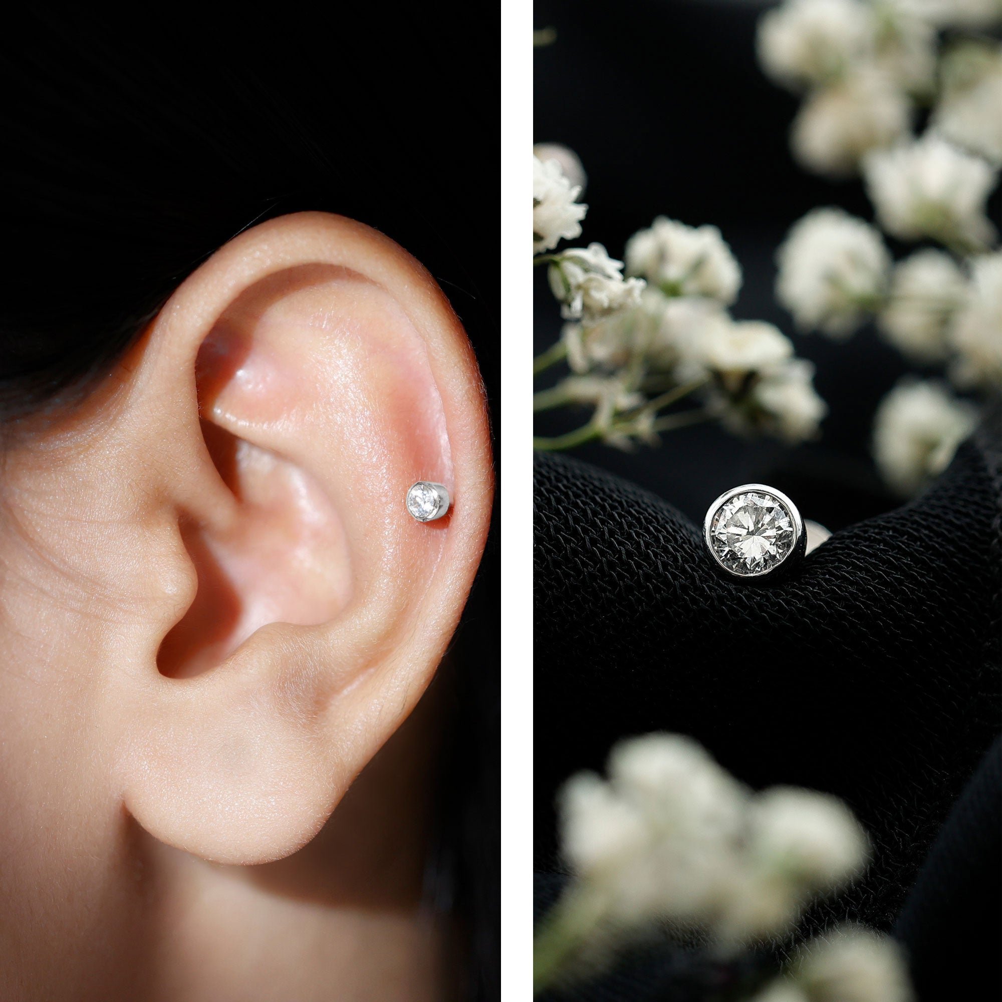 Bezel Set Diamond Cartilage Earring with Flat Back Lab - ( EF-VS ) - Rosec Jewels