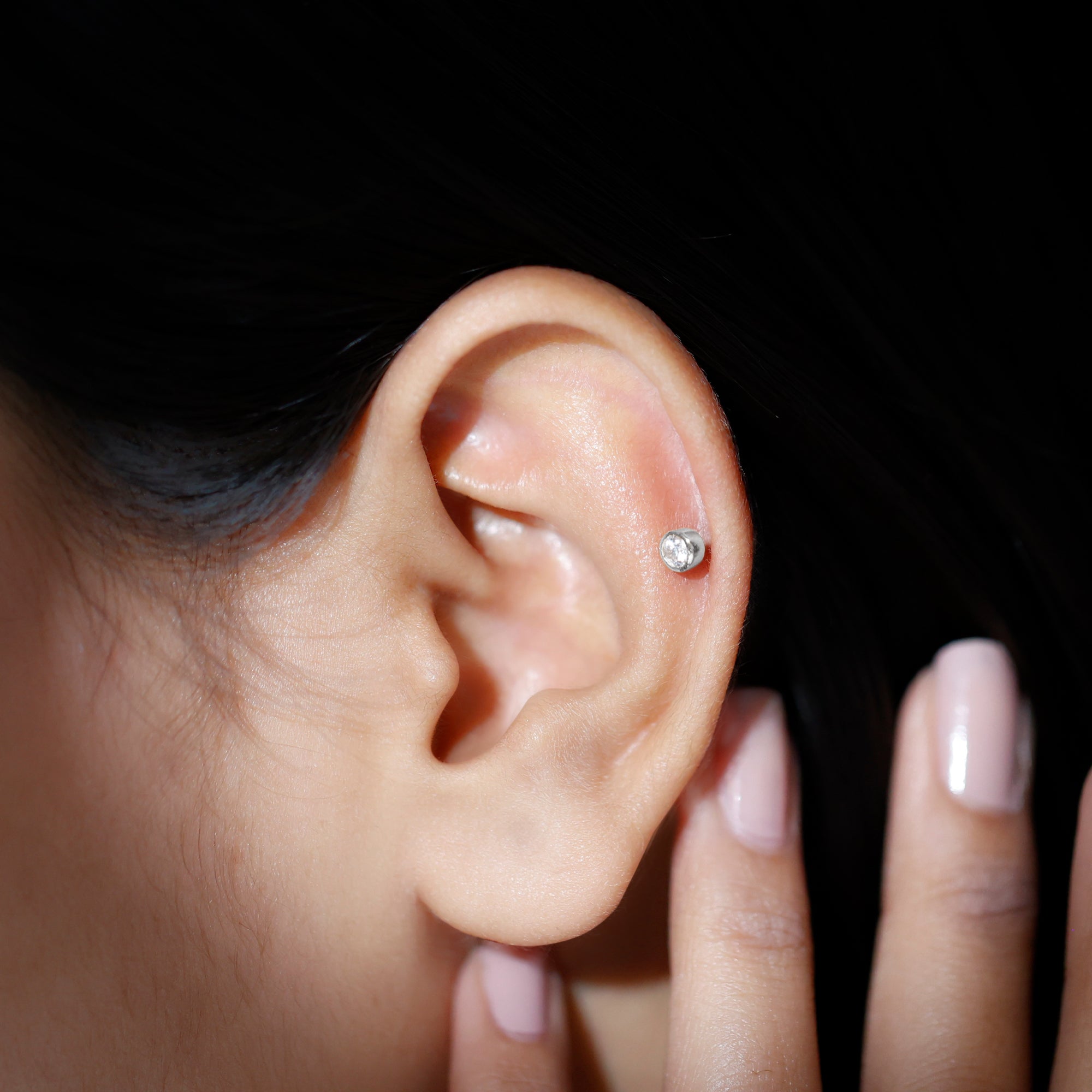 Bezel Set Diamond Cartilage Earring with Flat Back Lab - ( EF-VS ) - Rosec Jewels