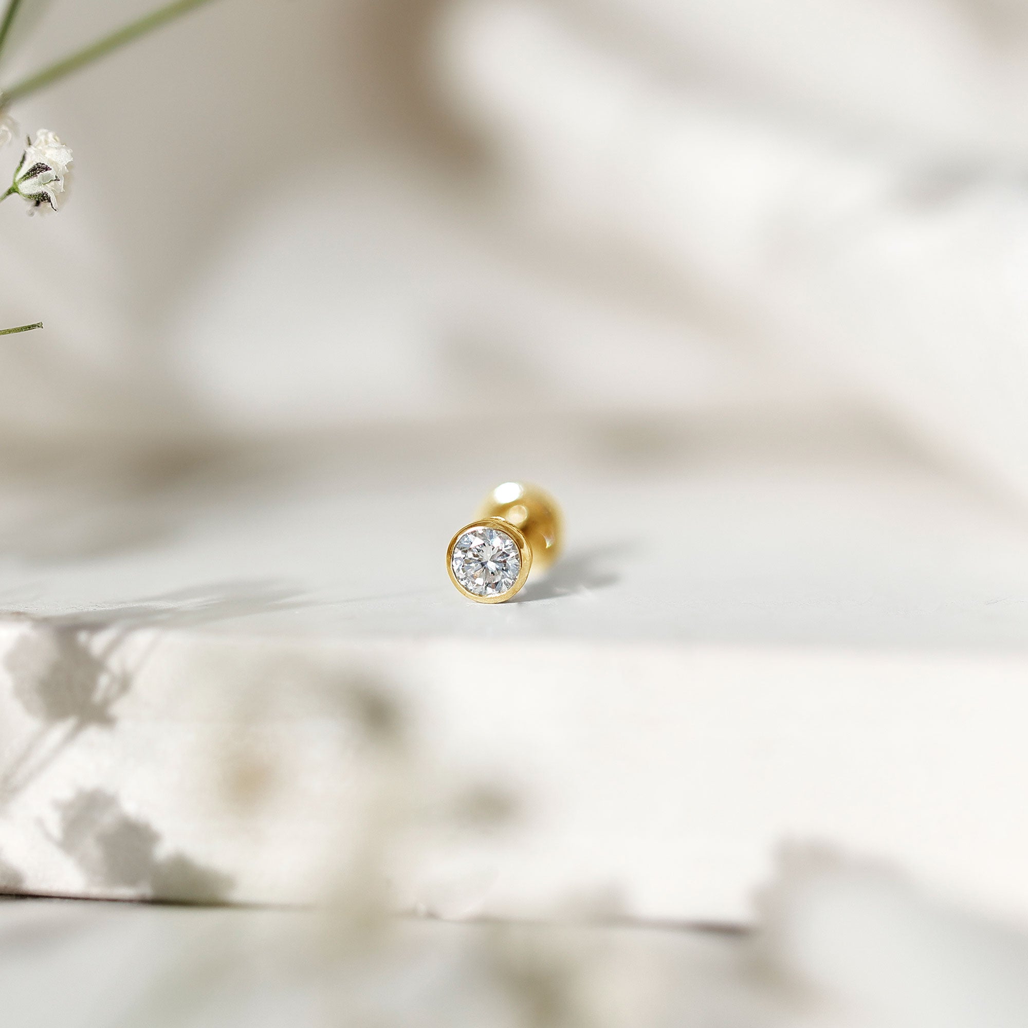 Bezel Set Diamond Cartilage Earring with Flat Back Lab - ( EF-VS ) - Rosec Jewels