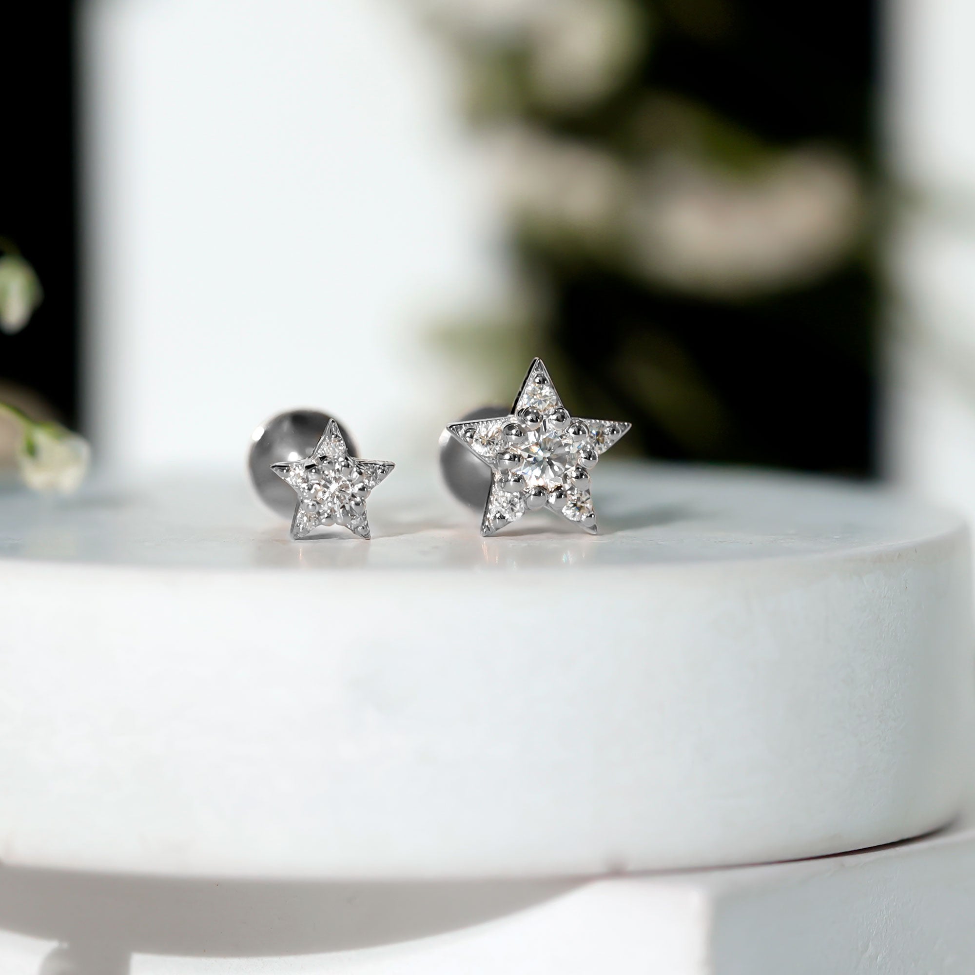 Minimalist Diamond Star Earring for Tragus Piercing Lab - ( EF-VS ) - Rosec Jewels