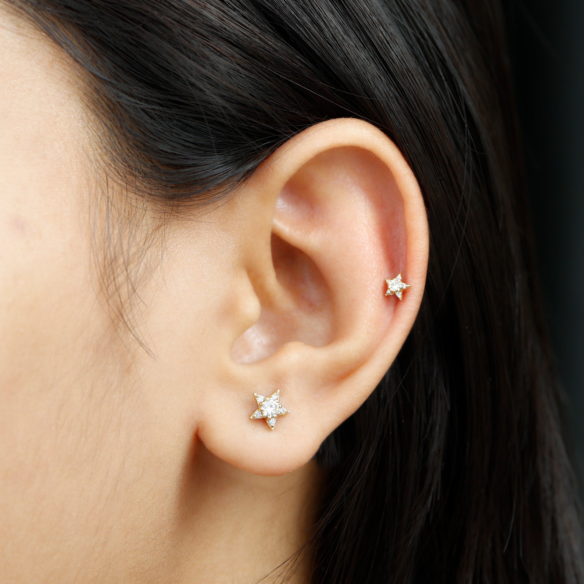 Minimalist Diamond Star Earring for Tragus Piercing Lab - ( EF-VS ) - Rosec Jewels