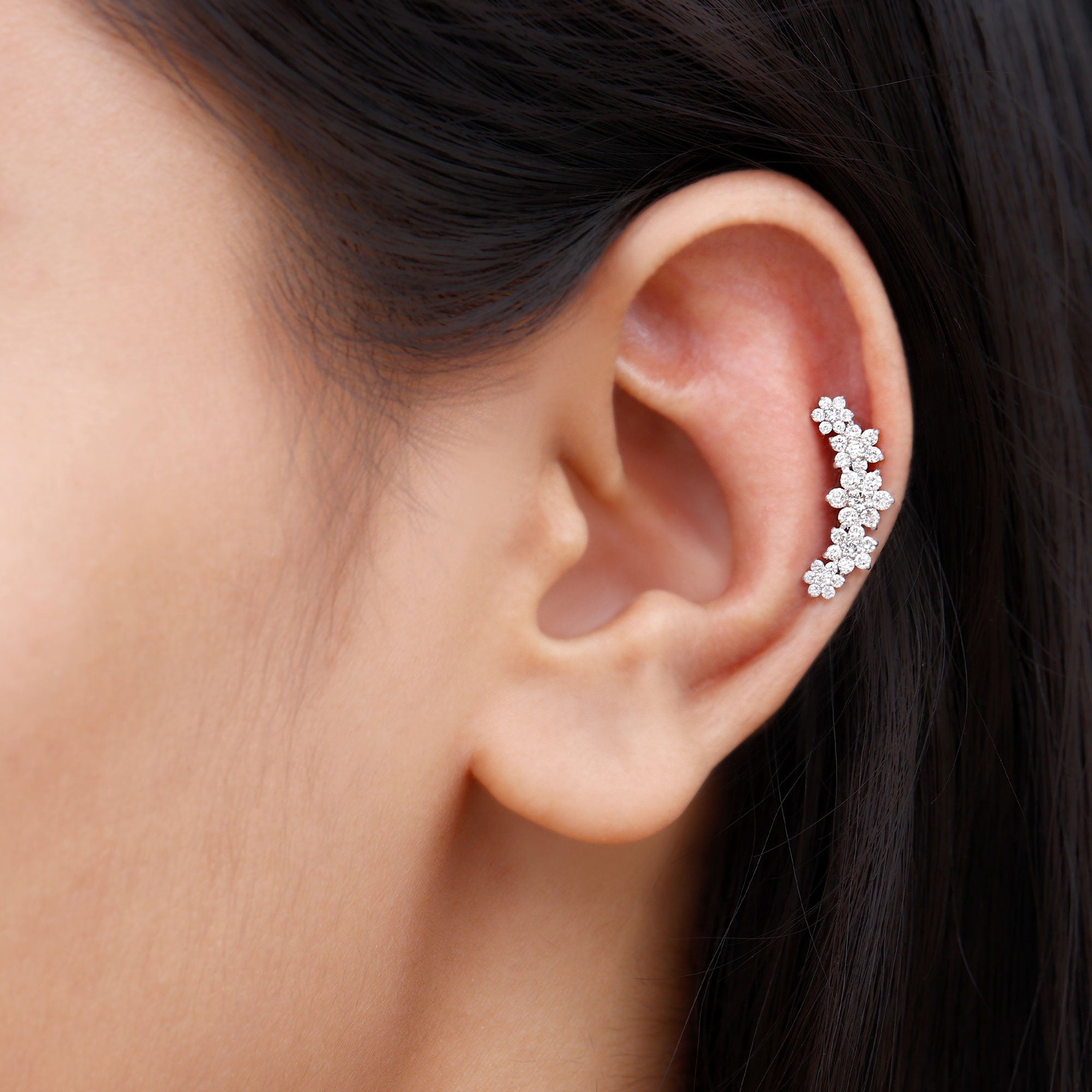 Diamond Flower Ear Crawler Earring Lab - ( EF-VS ) - Rosec Jewels