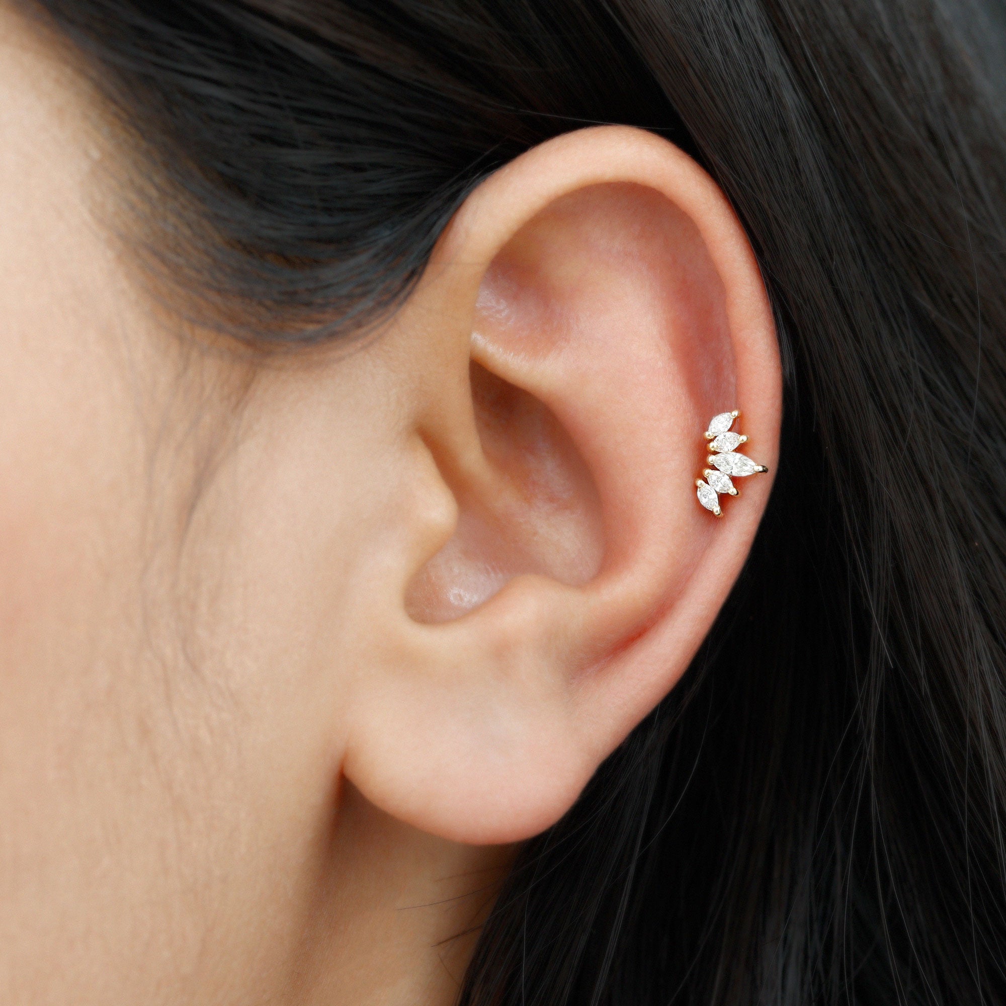 Certified Marquise Cut Diamond Helix Earring for Women Lab - ( EF-VS ) - Rosec Jewels