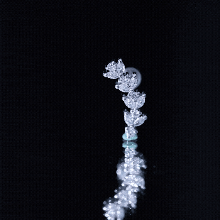 Nature Inspired Diamond Leaf Crawler Helix Earring Lab - ( EF-VS ) - Rosec Jewels