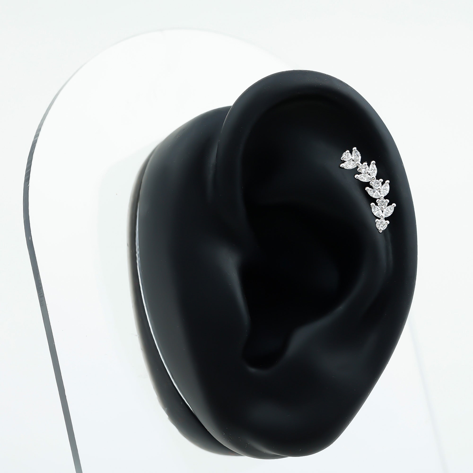 Nature Inspired Diamond Leaf Crawler Helix Earring Lab - ( EF-VS ) - Rosec Jewels