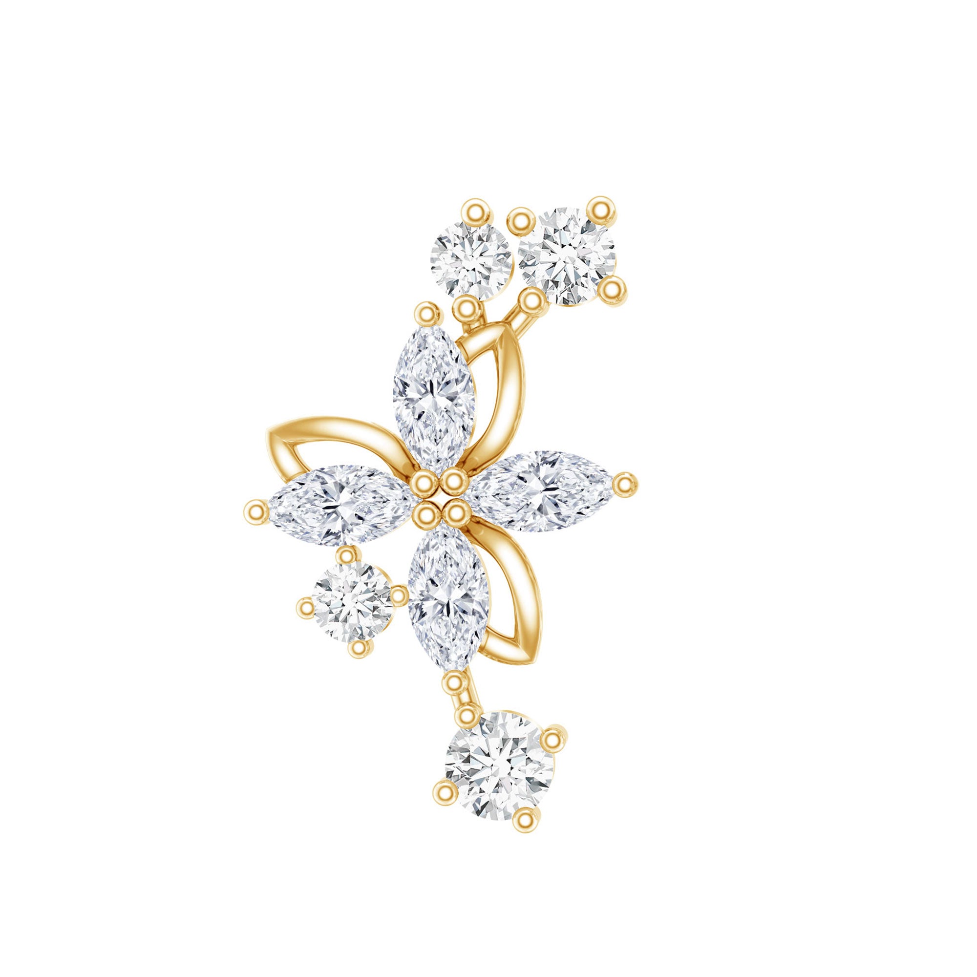 Diamond Flower Crawler Earring Lab - ( EF-VS ) - Rosec Jewels