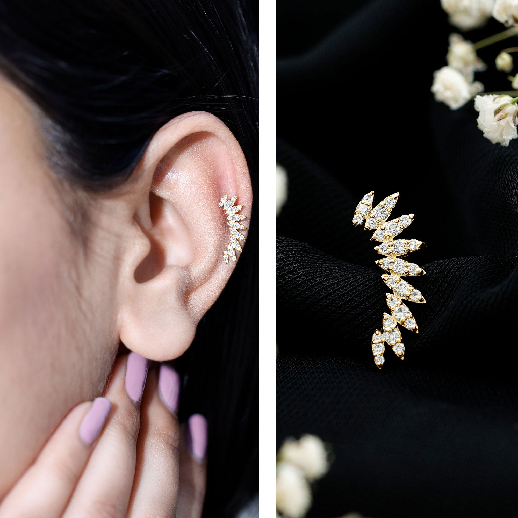 Diamond Wing Crawler Earring for Helix Piercing Lab - ( EF-VS ) - Rosec Jewels