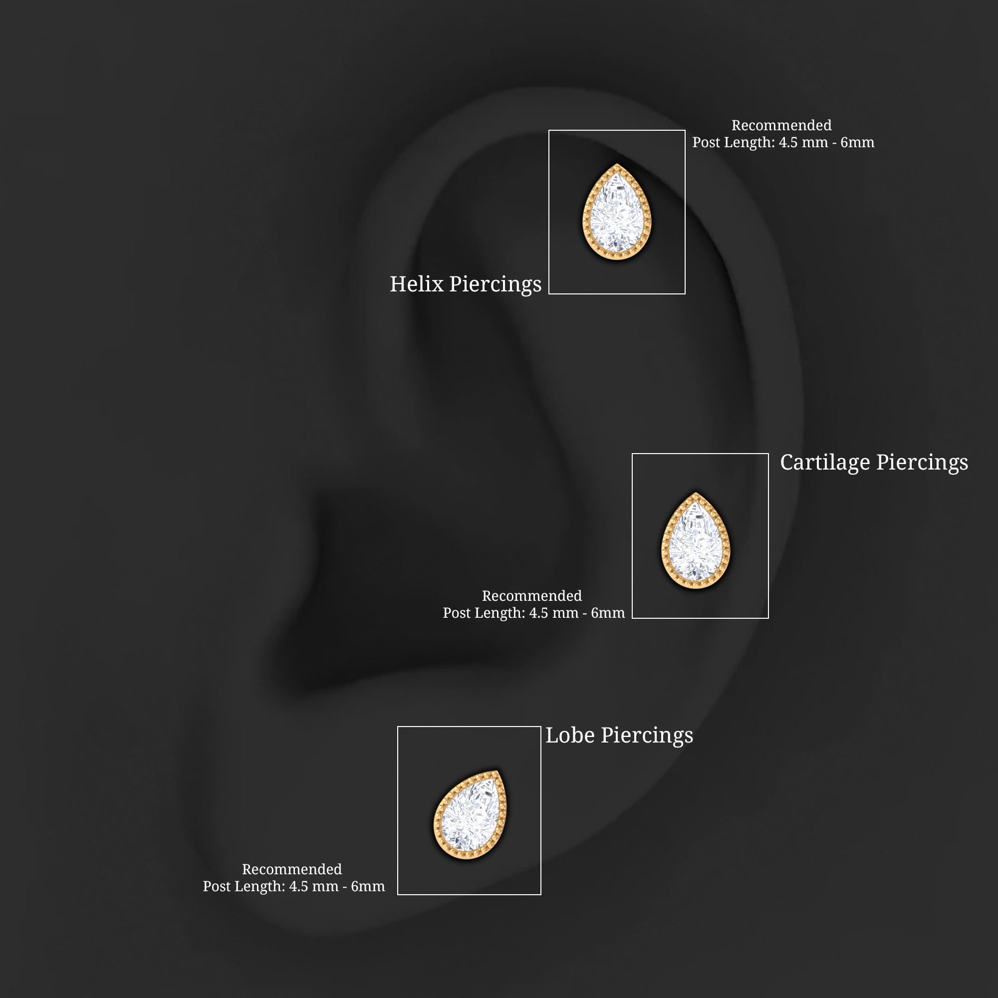 Solitaire Diamond Teardrop Stud Earring for Helix Piercing Lab - ( EF-VS ) - Rosec Jewels