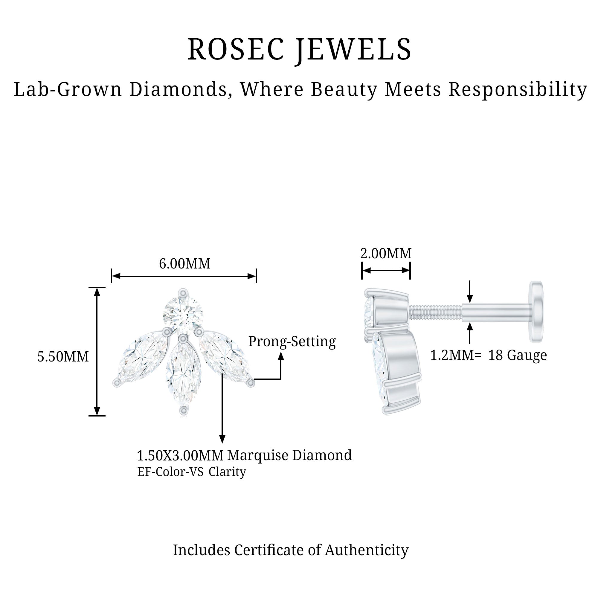 Rosec Jewels-Marquise Shape Diamond Leaf Earring for Helix Piercing