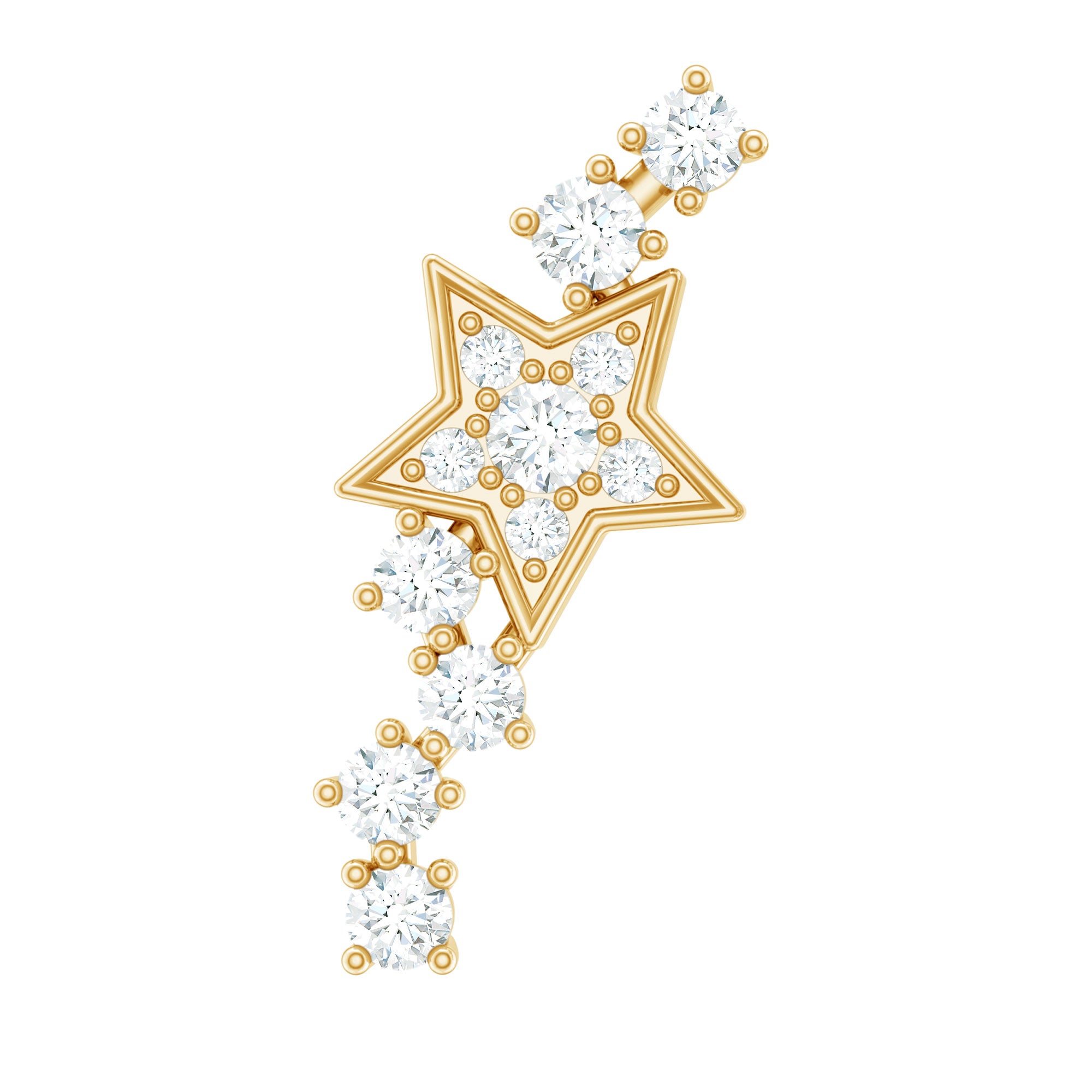 Certified Diamond Star Crawler Earring for Helix Piercing Lab - ( EF-VS ) - Rosec Jewels