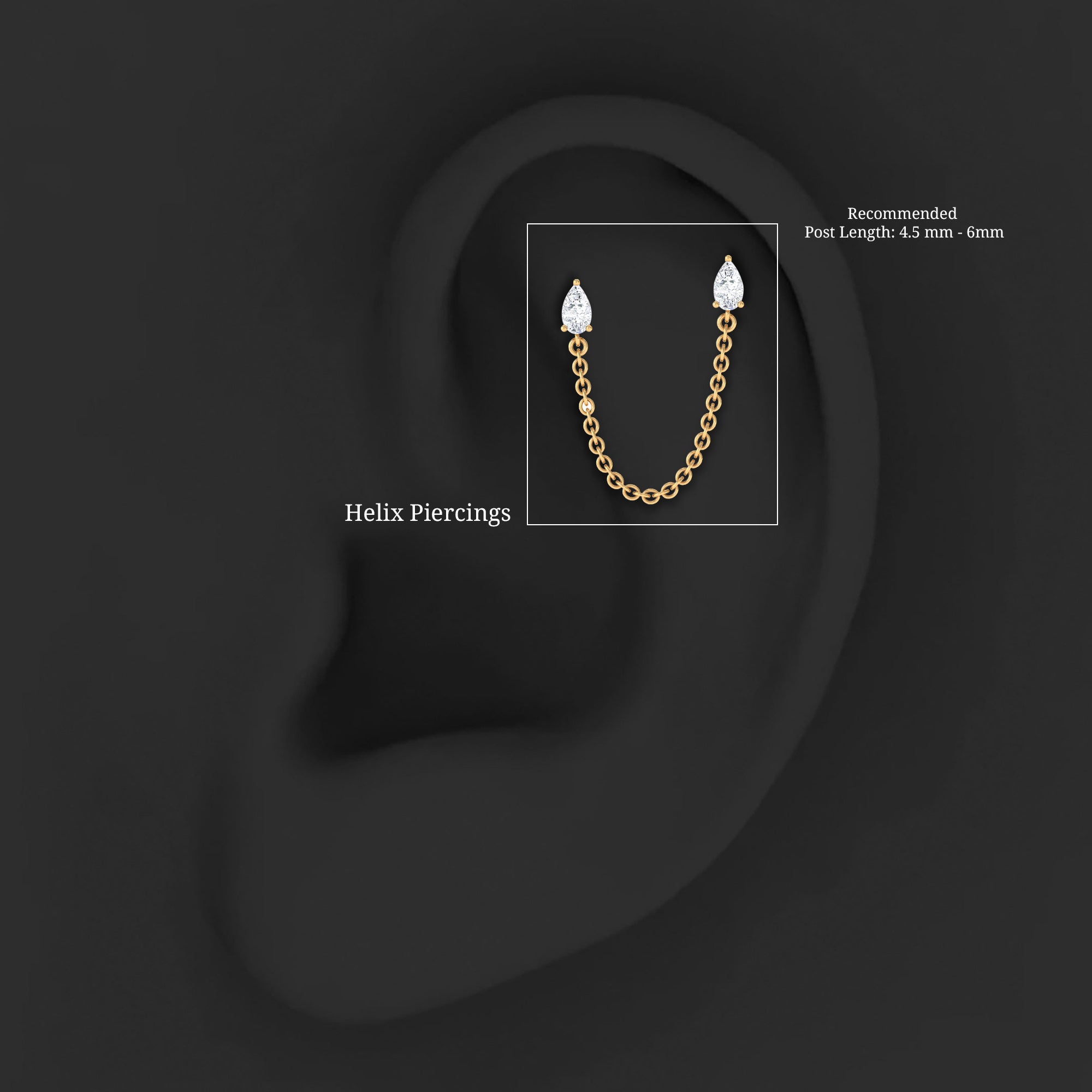 Pear Moissanite Double Piercing Earring with Dangling Chain D-VS1 - Rosec Jewels
