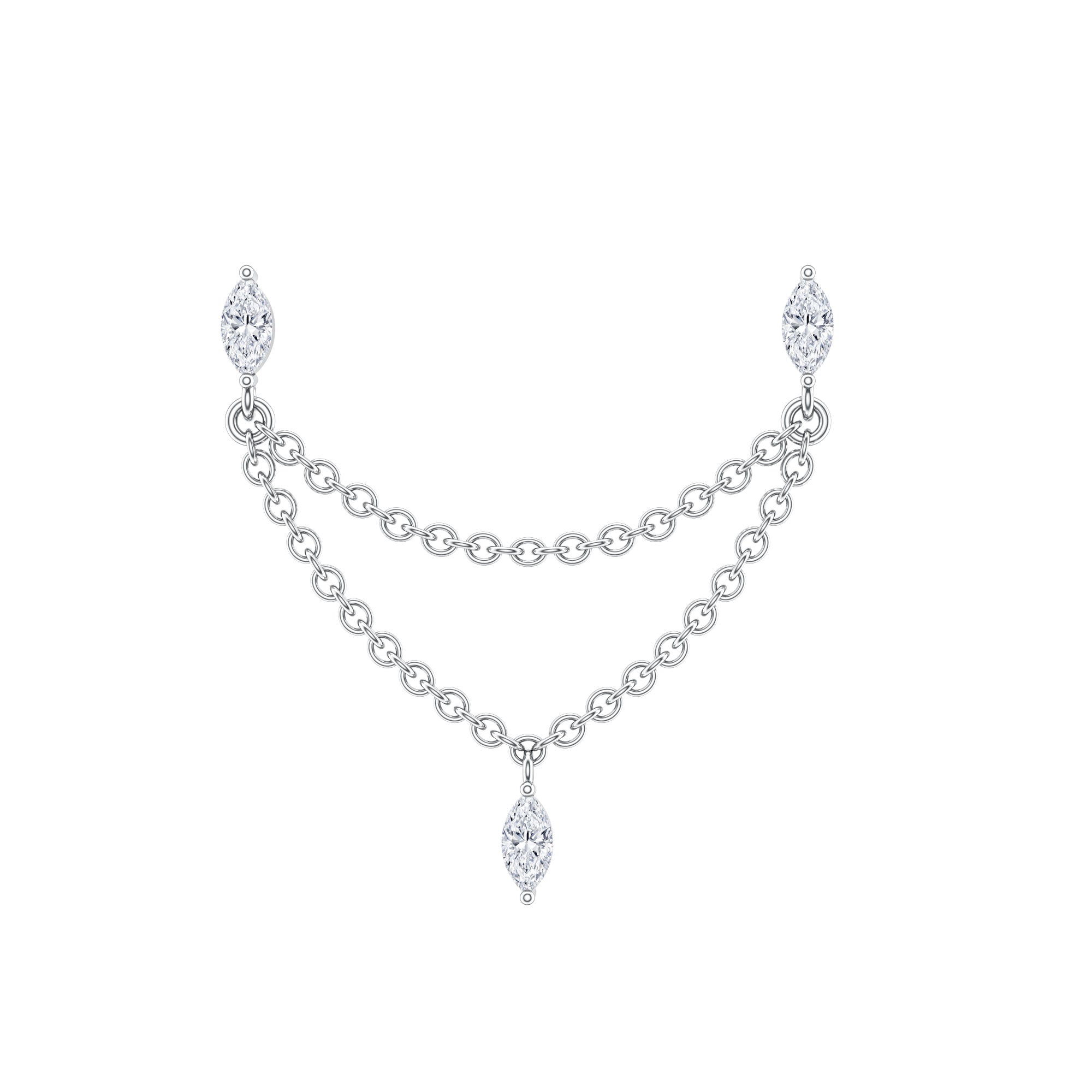 Marquise Moissanite Double Chain Earring for Women D-VS1 - Rosec Jewels