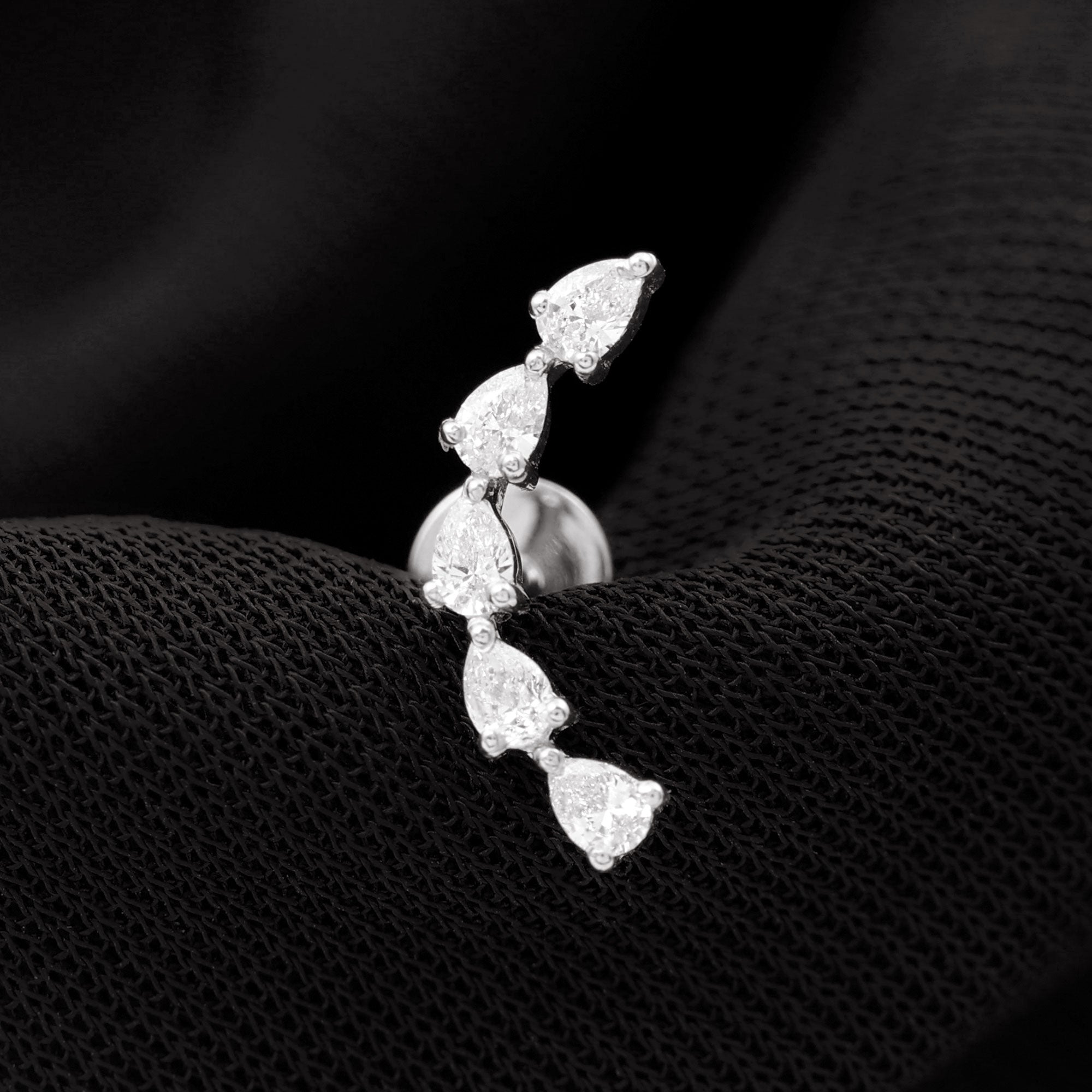 Certified Pear Cut Moissanite Ear Crawler Earring D-VS1 - Rosec Jewels