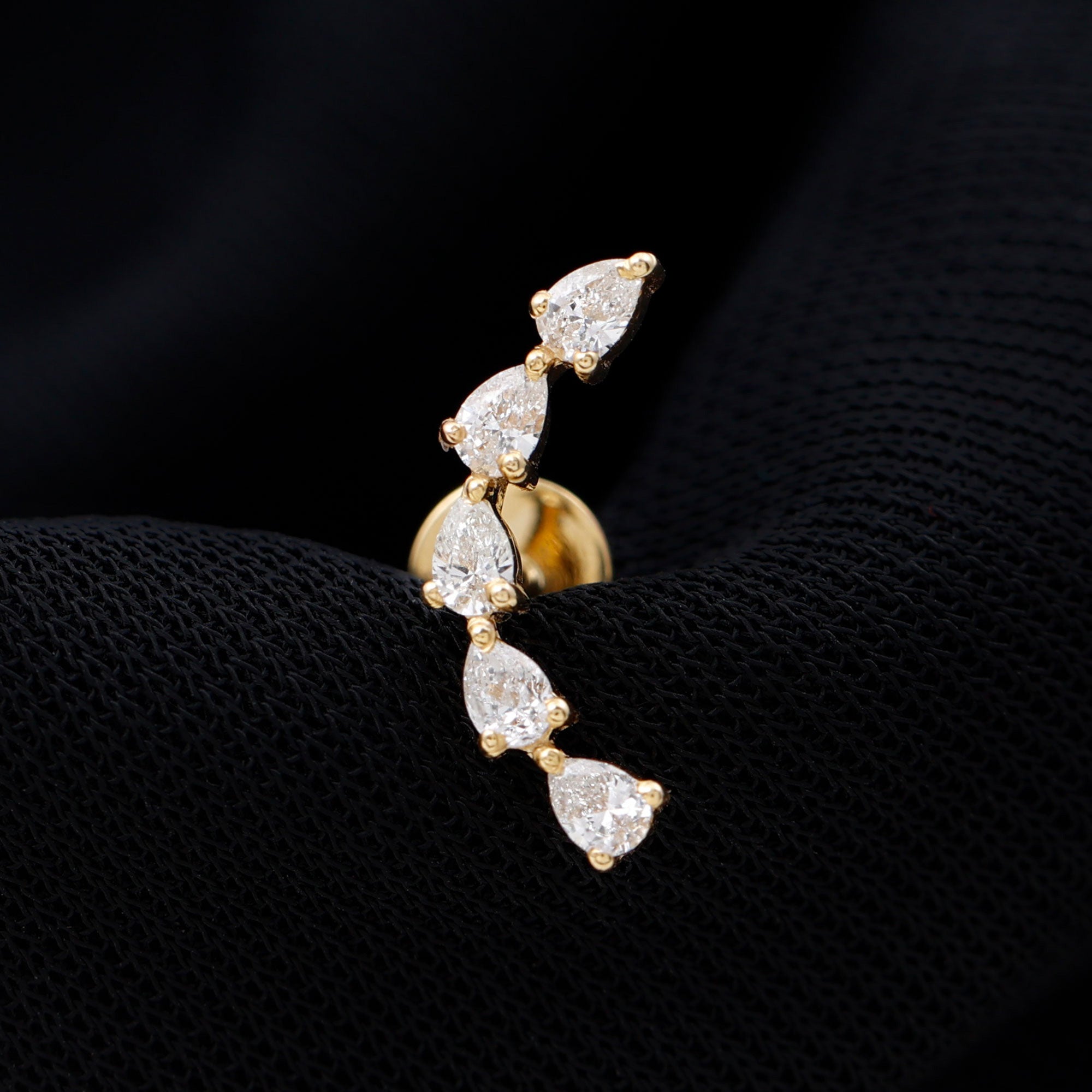 Certified Pear Cut Moissanite Ear Crawler Earring D-VS1 - Rosec Jewels