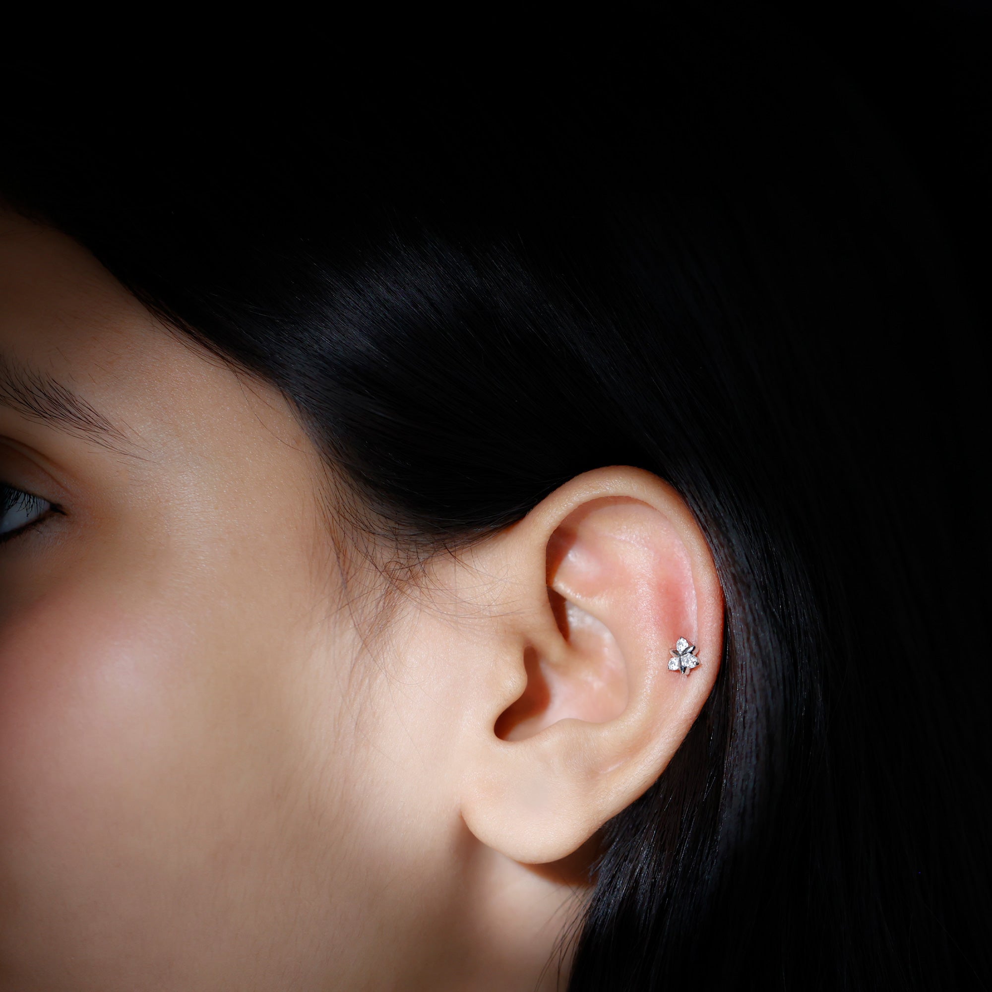 Brilliant Cut Diamond Floral Earring for Conch Piercing Natural - ( HI-SI ) - Rosec Jewels