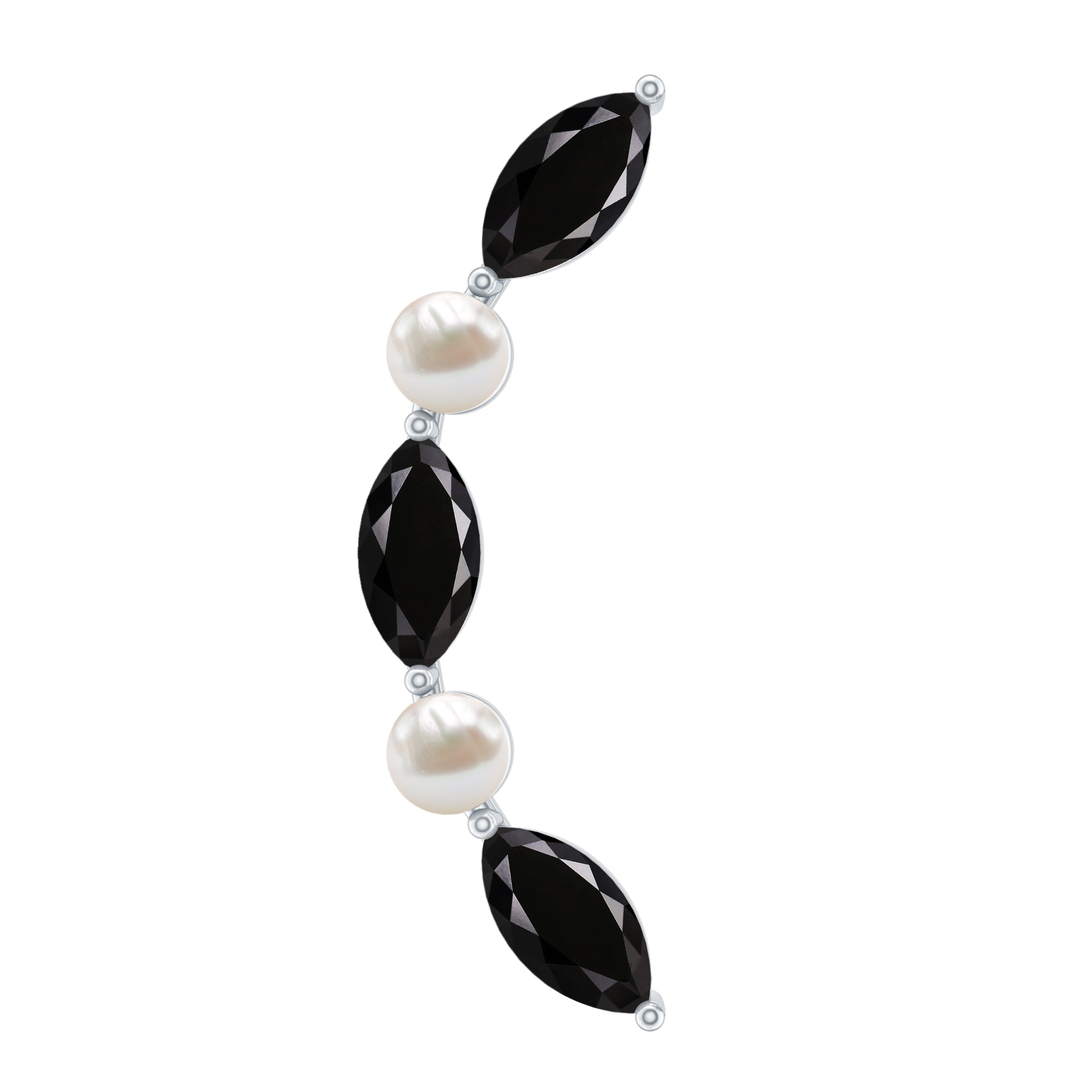 Black Onyx and Pearl Ear Crawler Earring for Helix Piercing AAA - Rosec Jewels