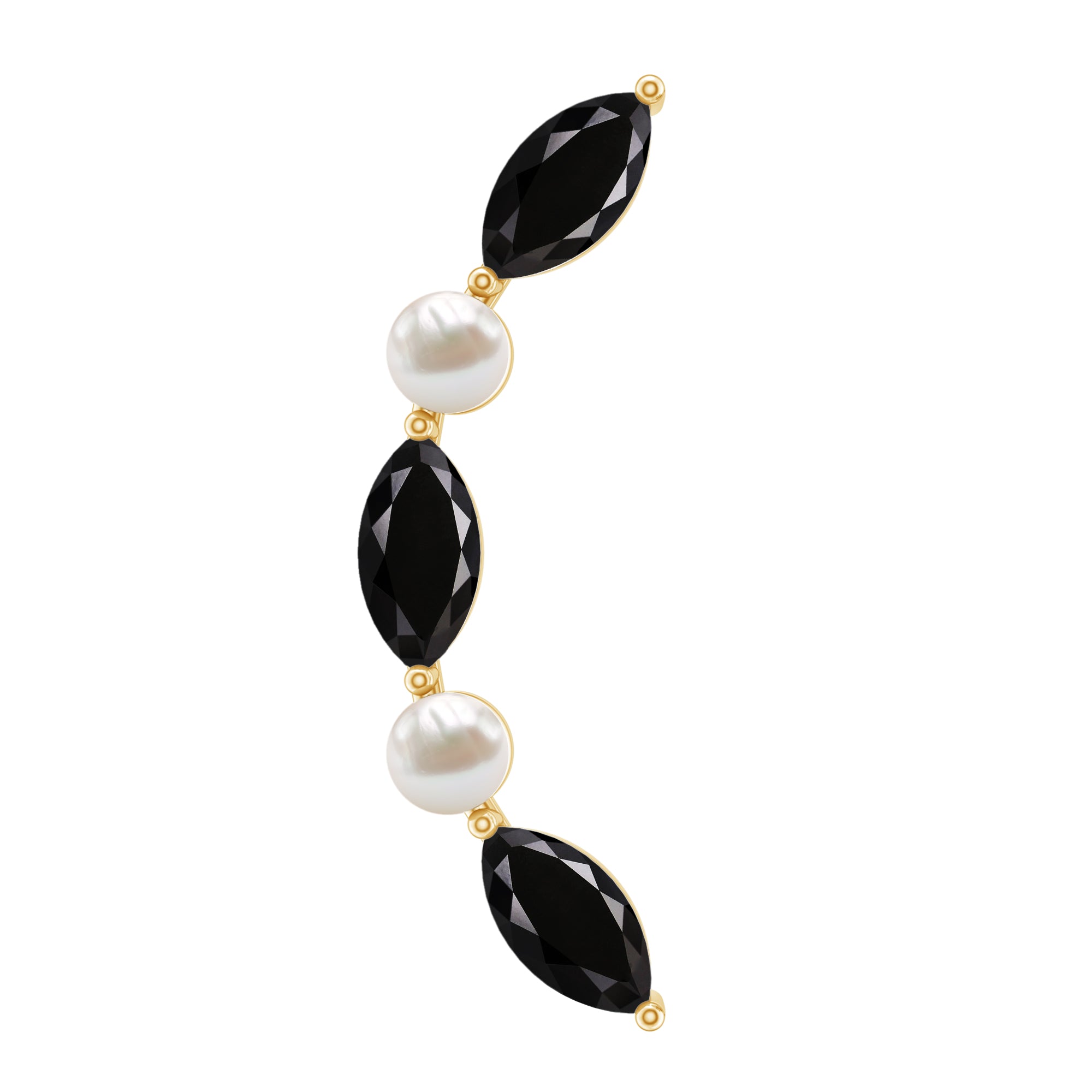 Black Onyx and Pearl Ear Crawler Earring for Helix Piercing