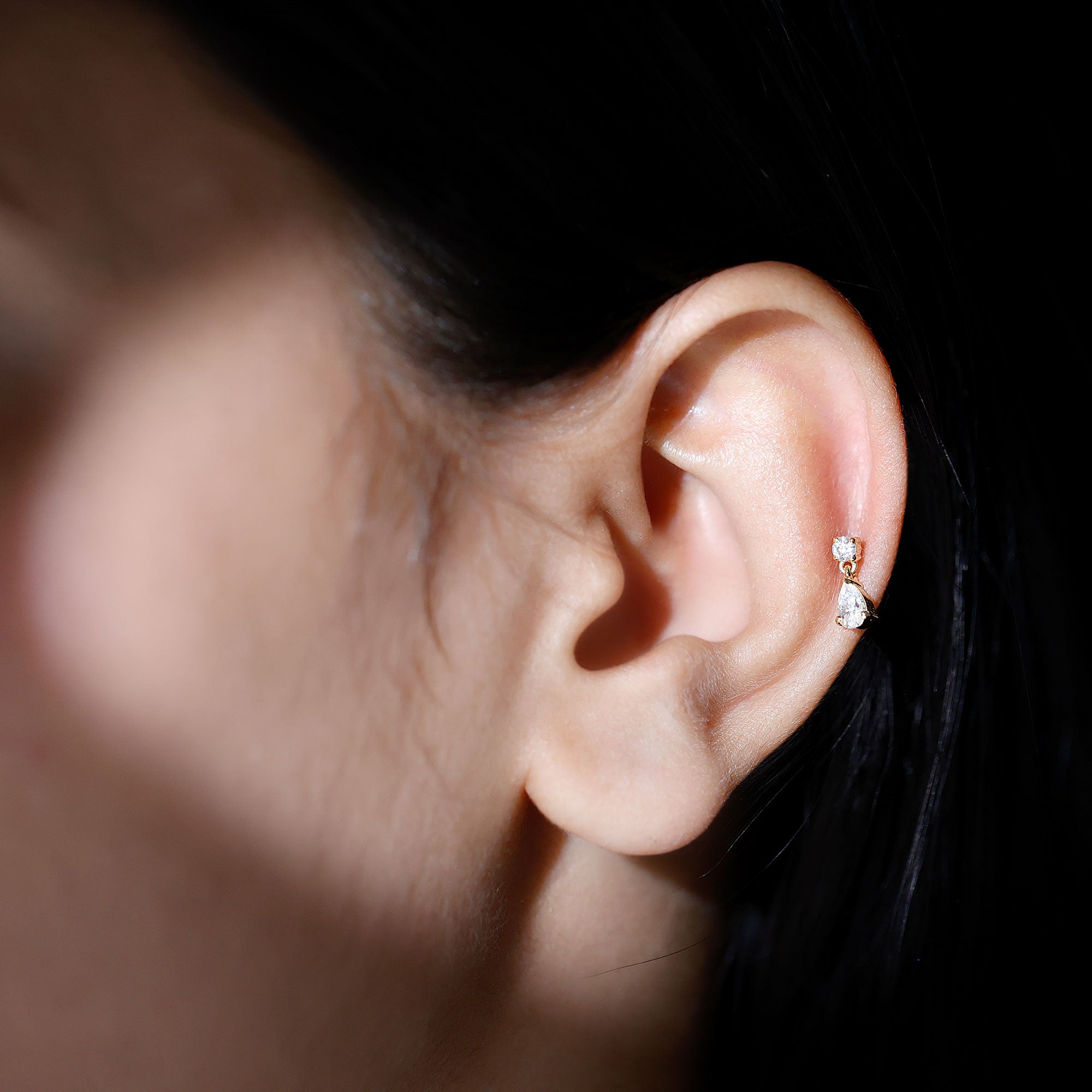 Moissanite Teardrop Earring for Helix Piercing D-VS1 - Rosec Jewels