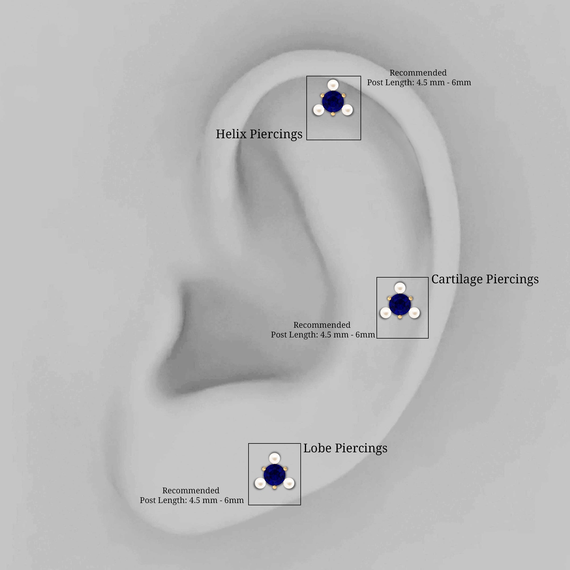 Blue Sapphire and Freshwater Pearl Cartilage Earring AAA - Rosec Jewels