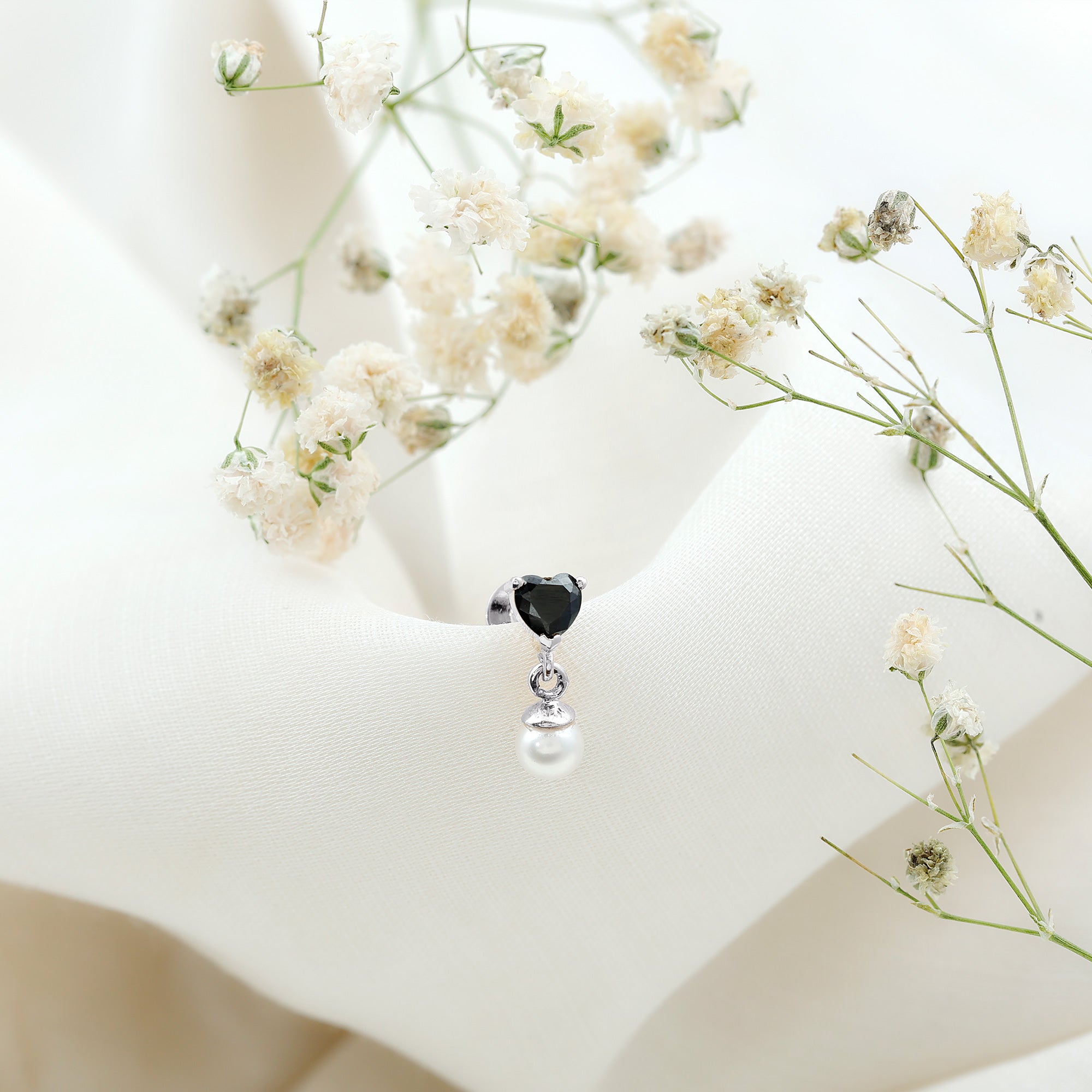 Real Black Onyx and Freshwater Pearl Helix Drop Earring AAA - Rosec Jewels