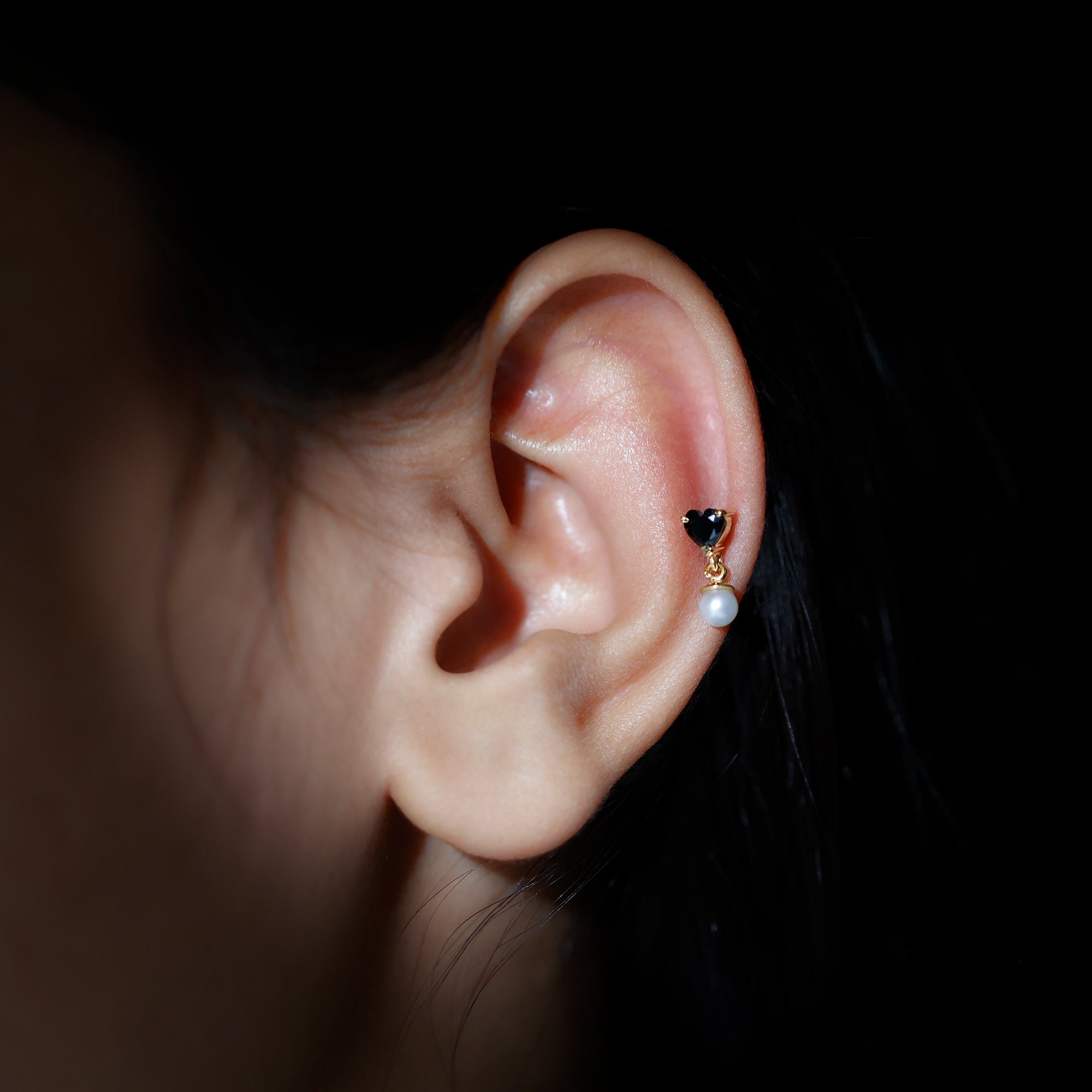 Real Black Onyx and Freshwater Pearl Helix Drop Earring AAA - Rosec Jewels
