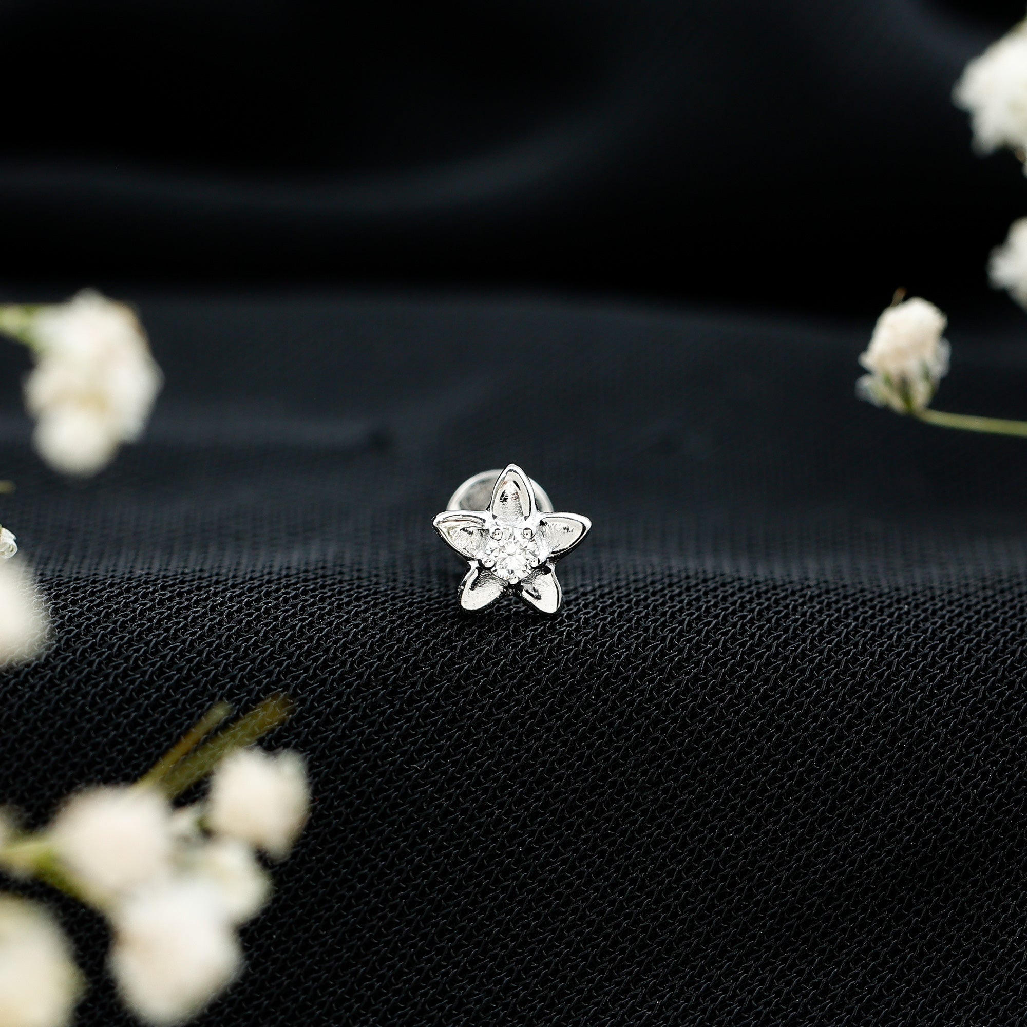 Nature Inspired Diamond Earring for Conch Piercing Lab - ( EF-VS ) - Rosec Jewels