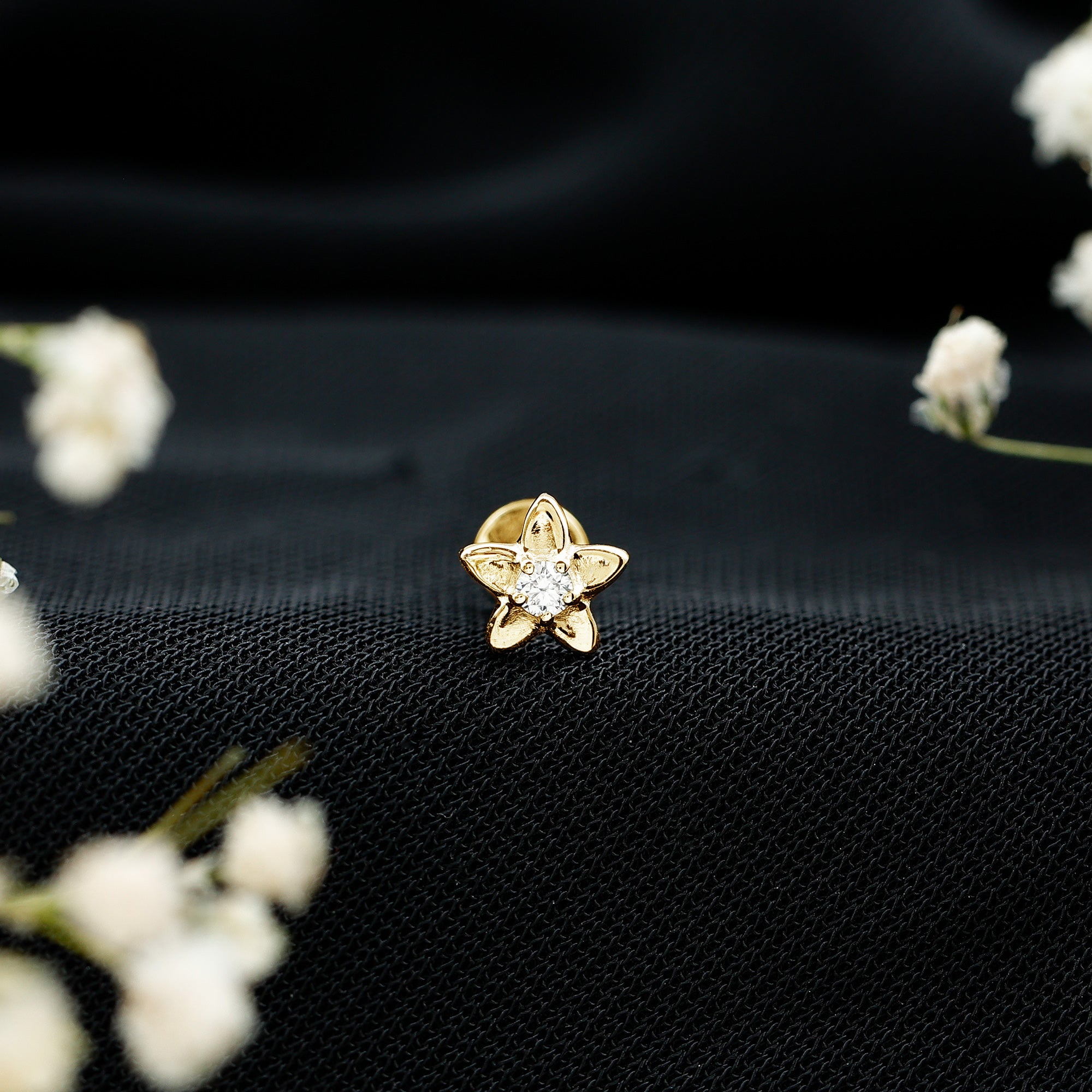 Nature Inspired Diamond Earring for Conch Piercing Lab - ( EF-VS ) - Rosec Jewels
