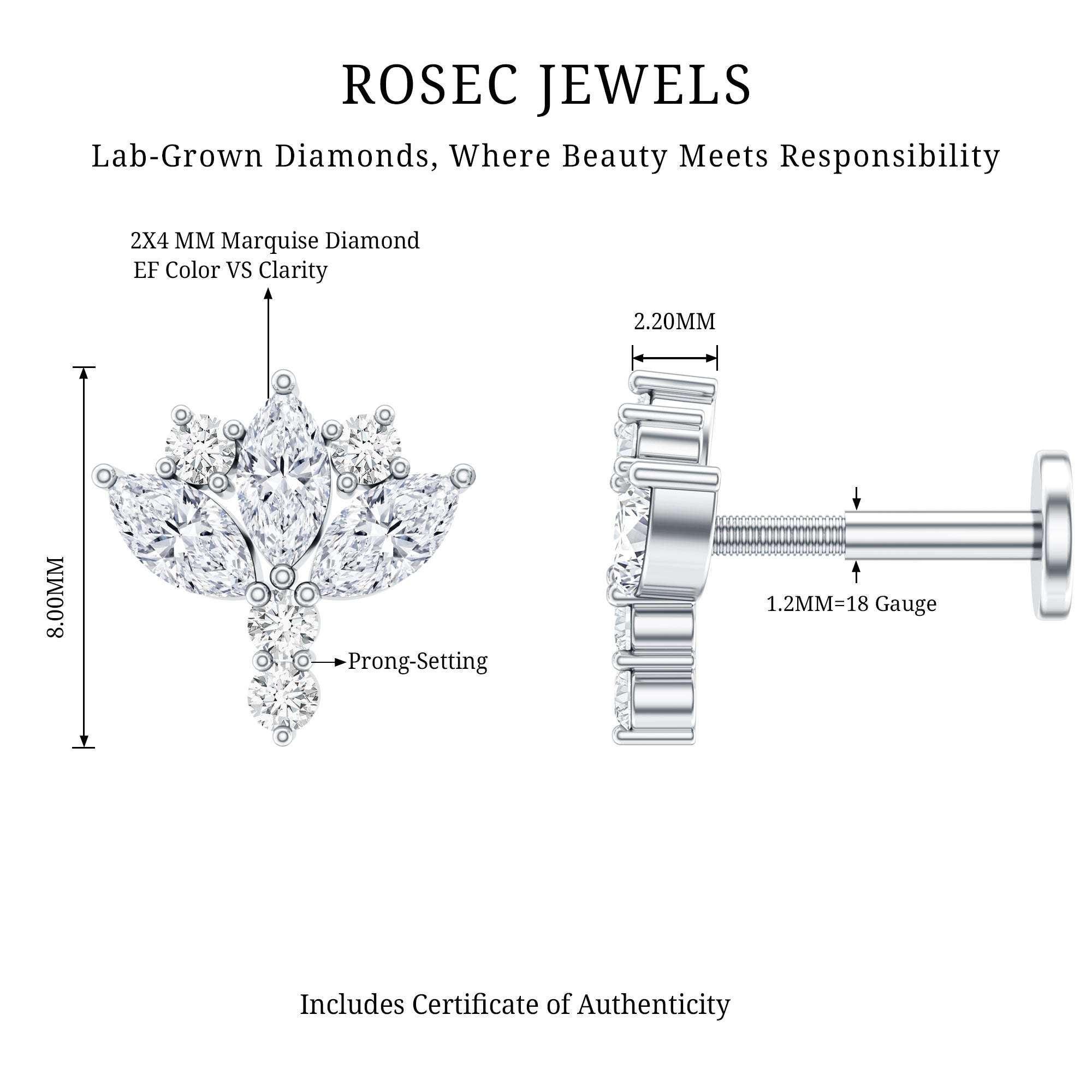 Diamond Lotus Cartilage Earring Lab - ( EF-VS ) - Rosec Jewels