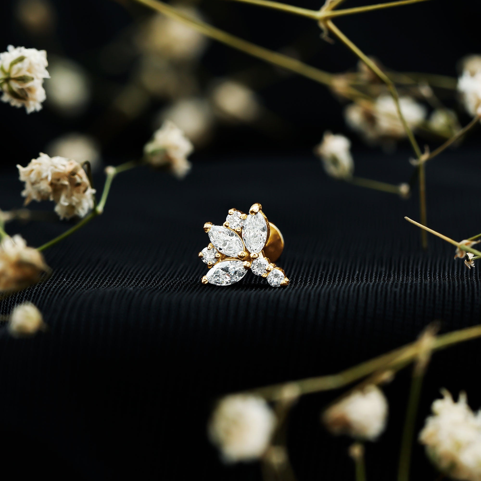 Diamond Lotus Cartilage Earring Lab - ( EF-VS ) - Rosec Jewels
