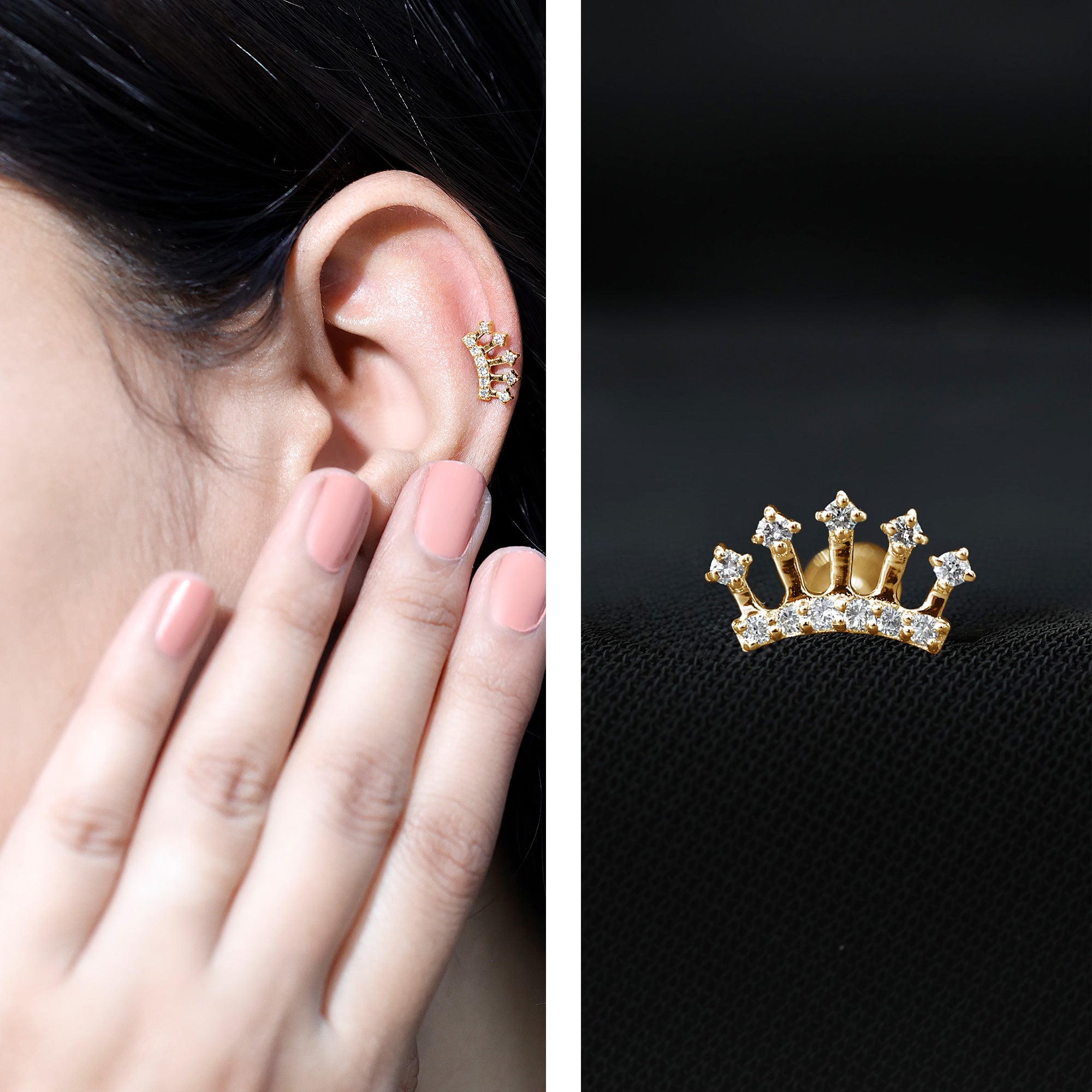 Certified Diamond Crown Earring for Helix Piercing Lab - ( EF-VS ) - Rosec Jewels