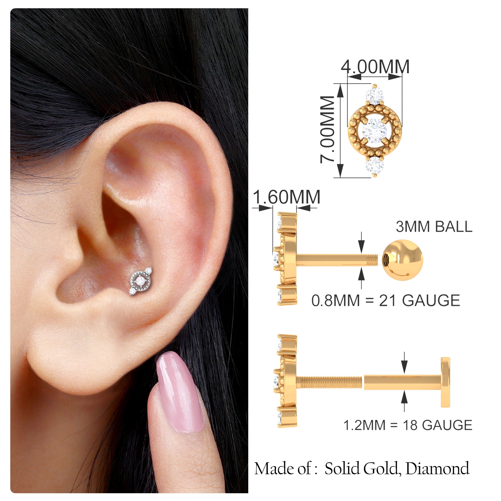 Unique Diamond Gothic Conch Earring for Women Natural - ( HI-SI ) - Rosec Jewels