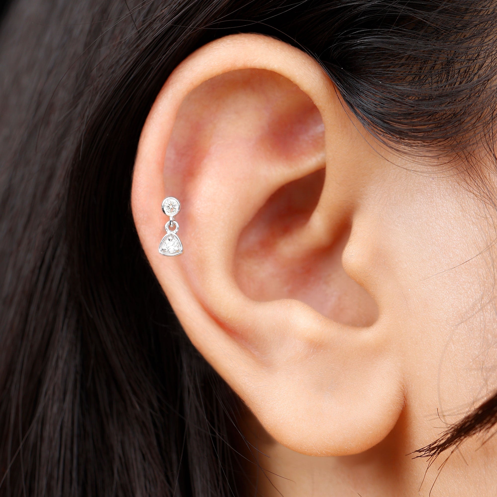 Genuine Diamond Drop Earring for Helix Piercing Natural - ( HI-SI ) - Rosec Jewels