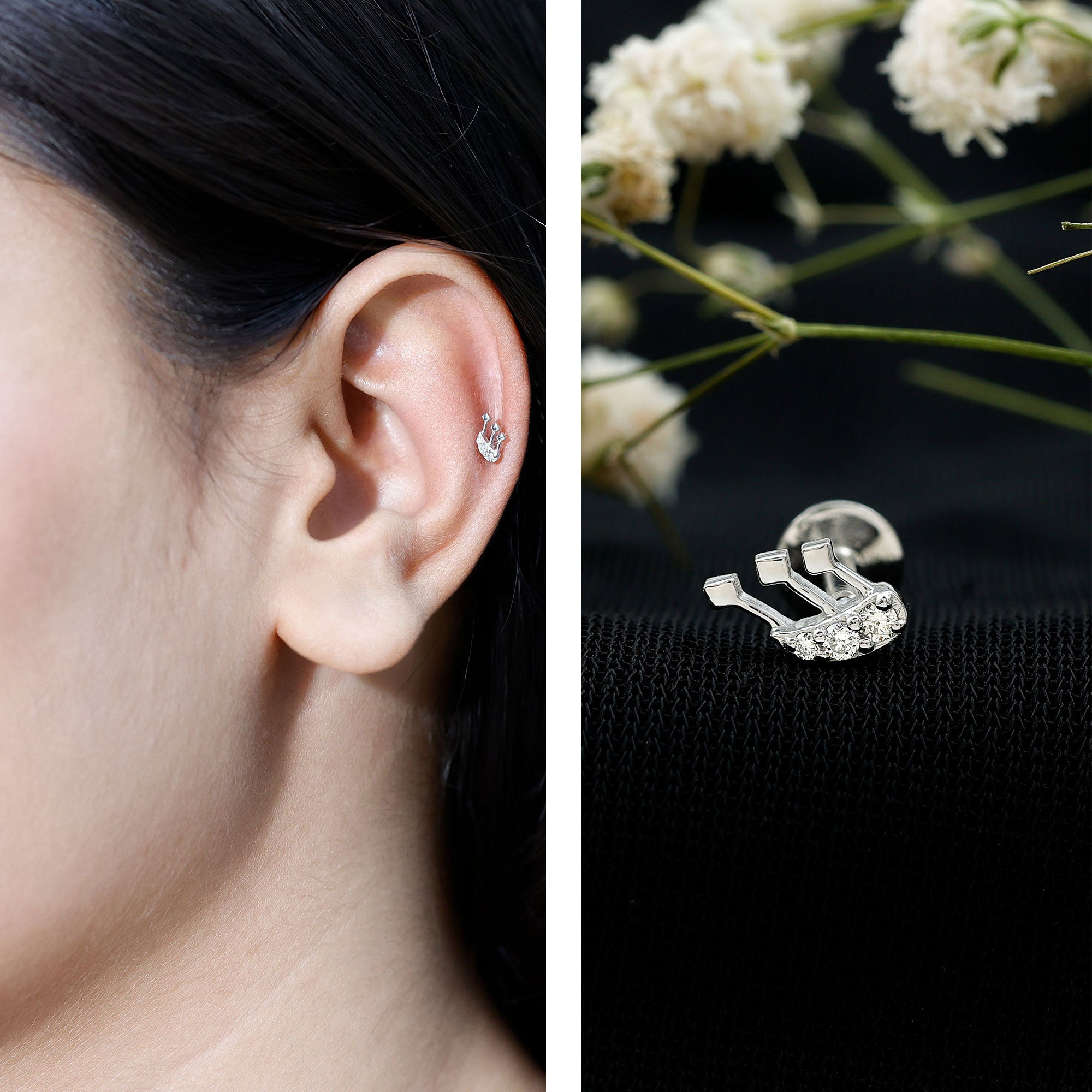 Real Diamond Music Note Earring for Cartilage Piercing Natural - ( HI-SI ) - Rosec Jewels