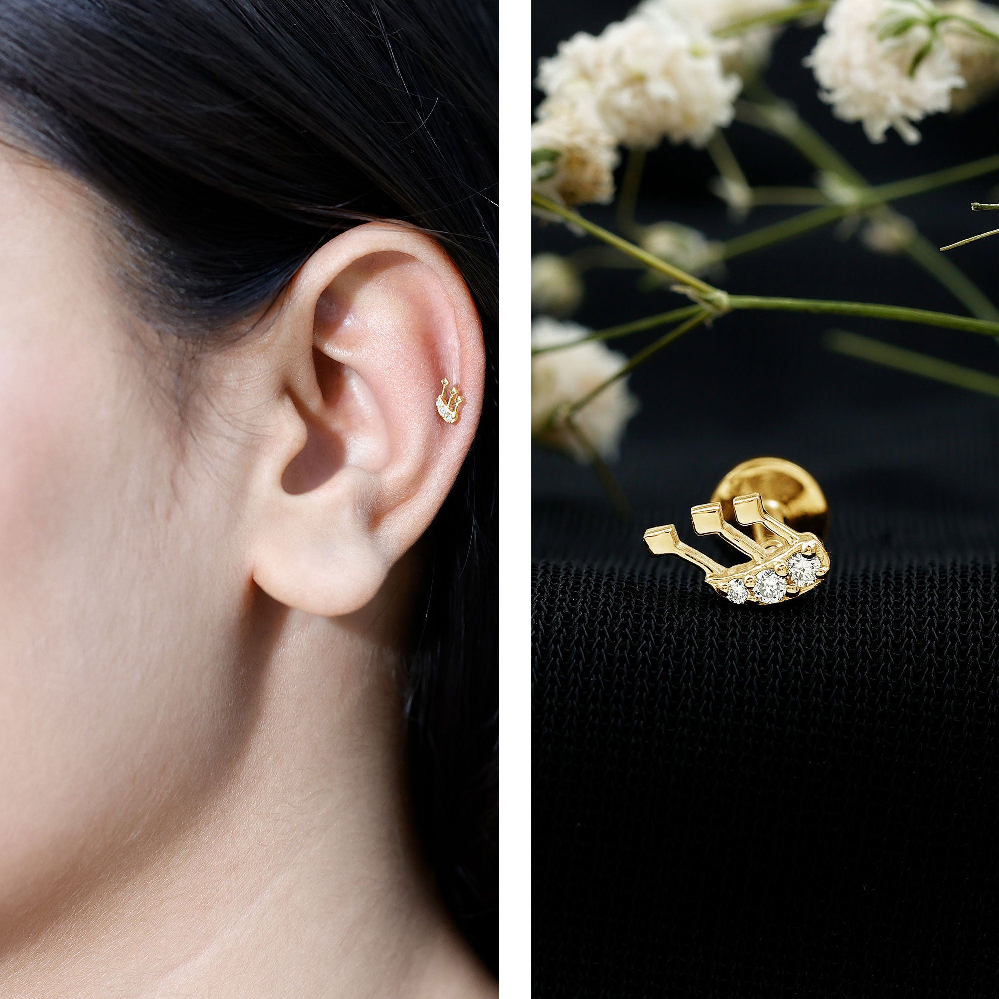 Real Diamond Music Note Earring for Cartilage Piercing Natural - ( HI-SI ) - Rosec Jewels