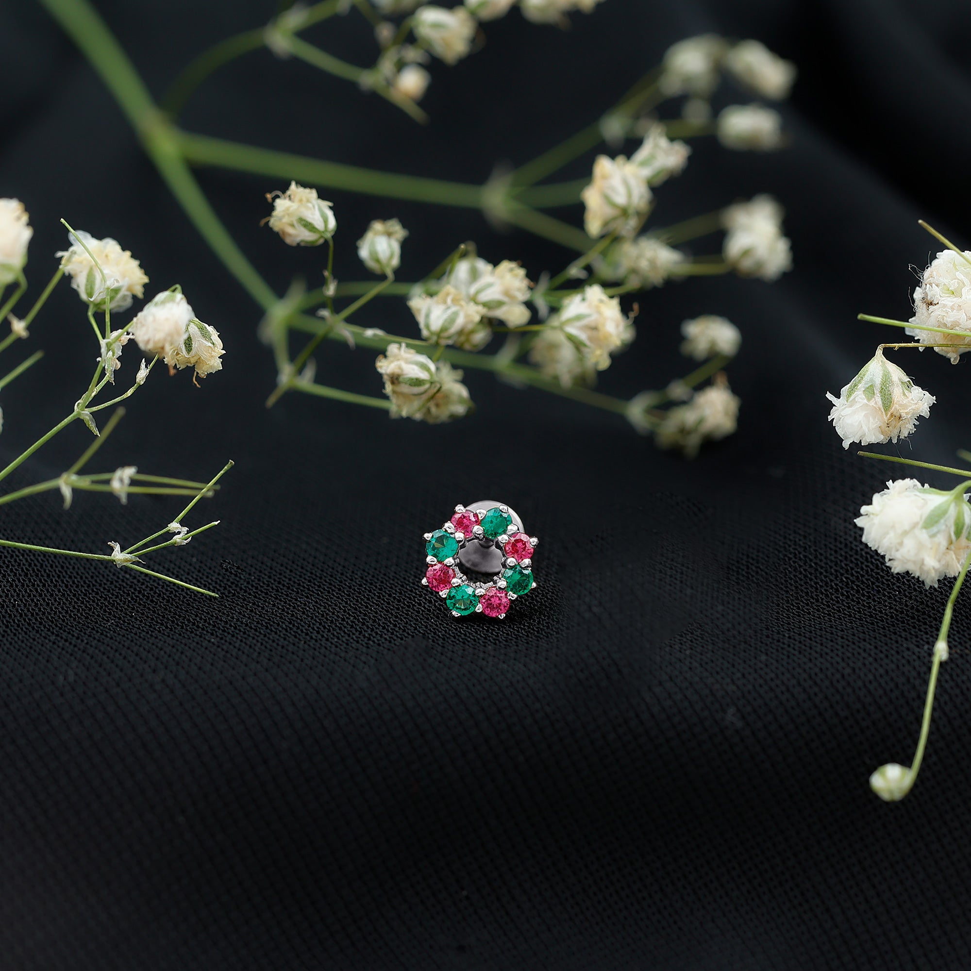 Lab Created Ruby and Created Emerald Wreath Helix Earring AAAA - Rosec Jewels