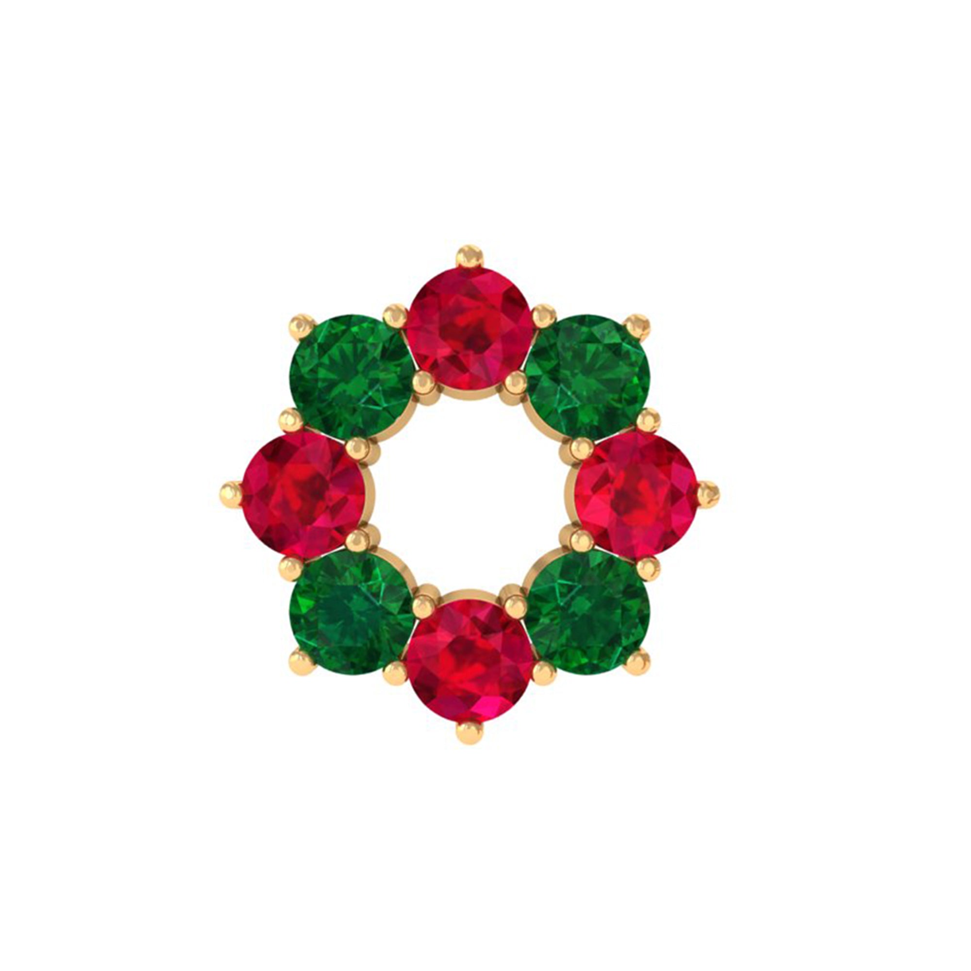 Lab Created Ruby and Created Emerald Wreath Helix Earring AAAA - Rosec Jewels