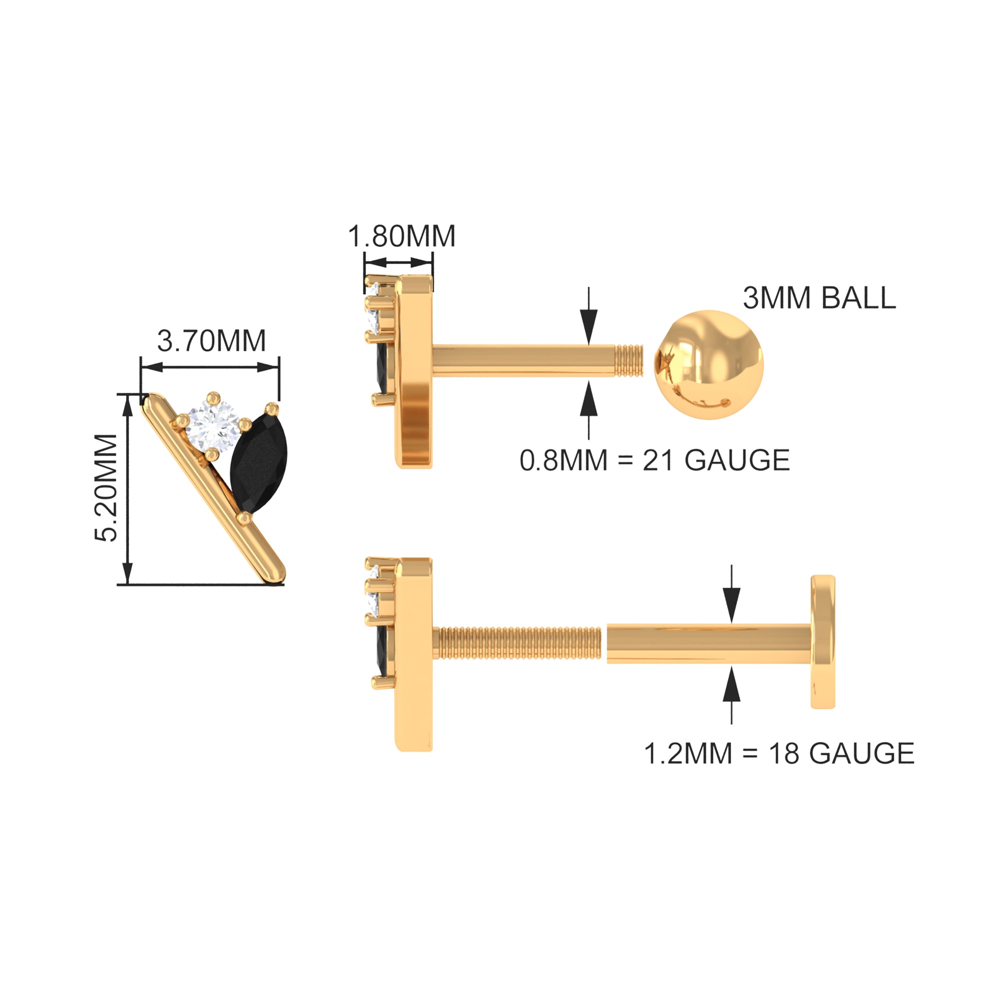 Contemporary Lab Grown Black and White Diamond Helix Earring AAAA ( Synthetic ) - Rosec Jewels