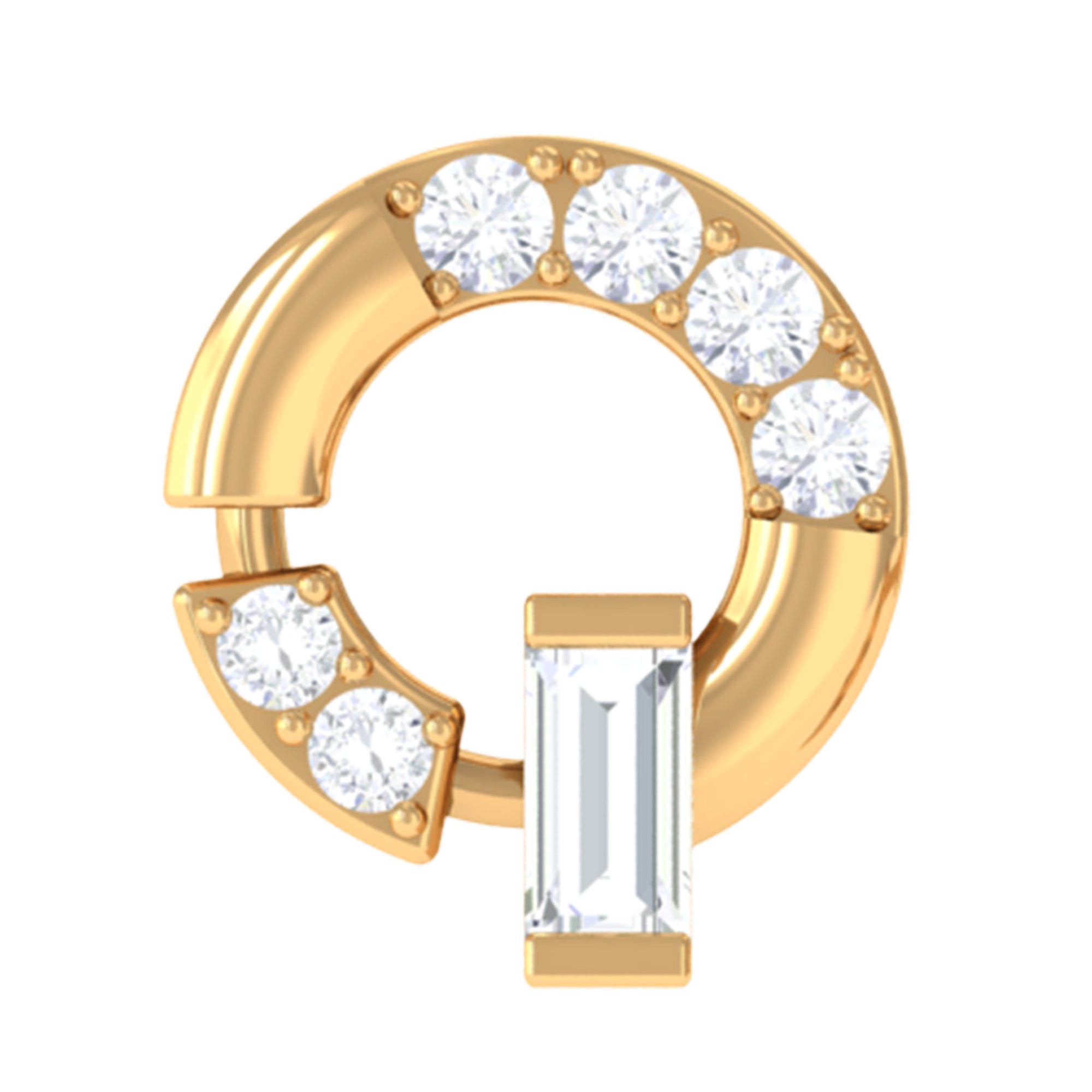 Baguette and Round Moissanite Open Circle Cartilage Earring