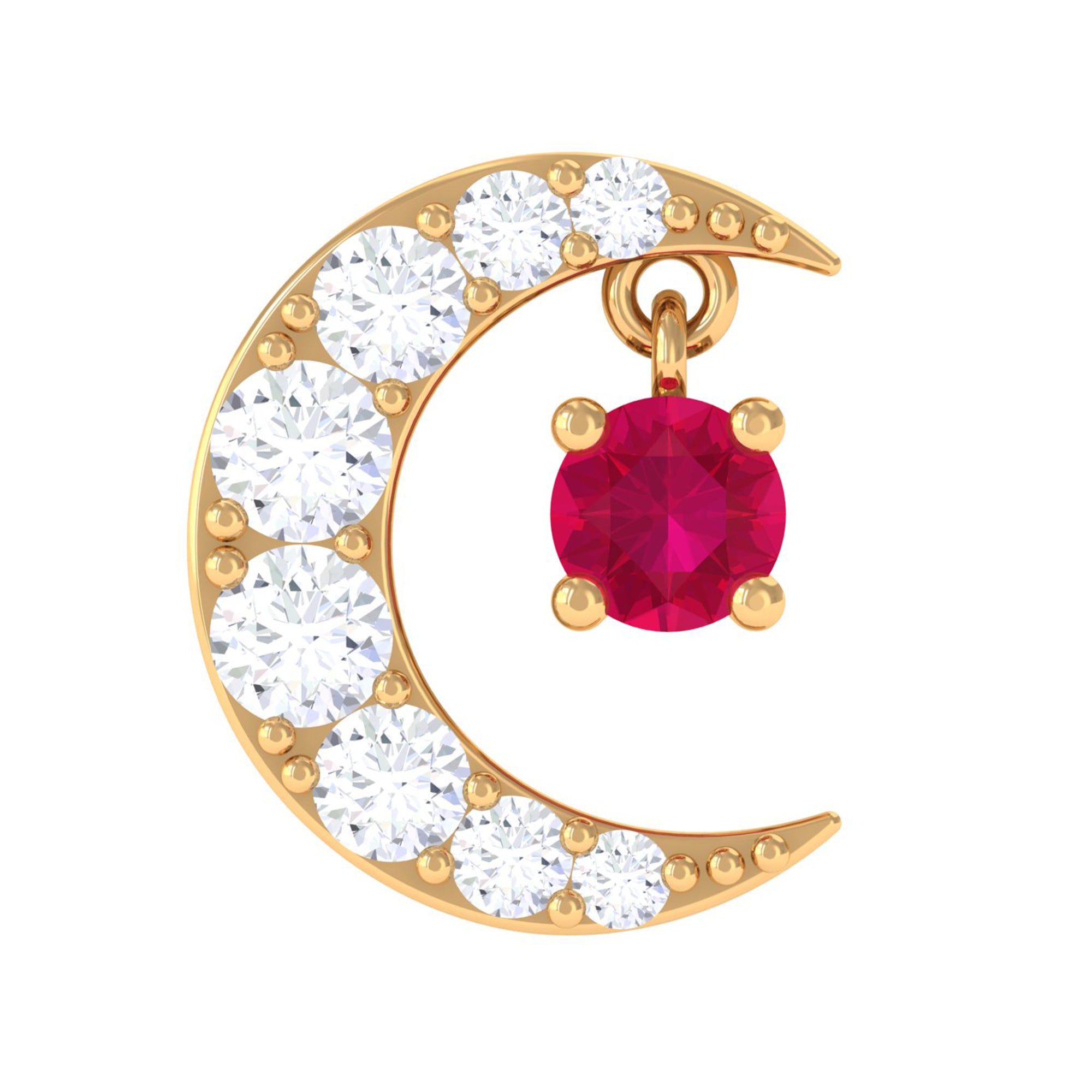 Natural Ruby and Lab Diamond Crescent Moon Helix Earring AAA - Rosec Jewels