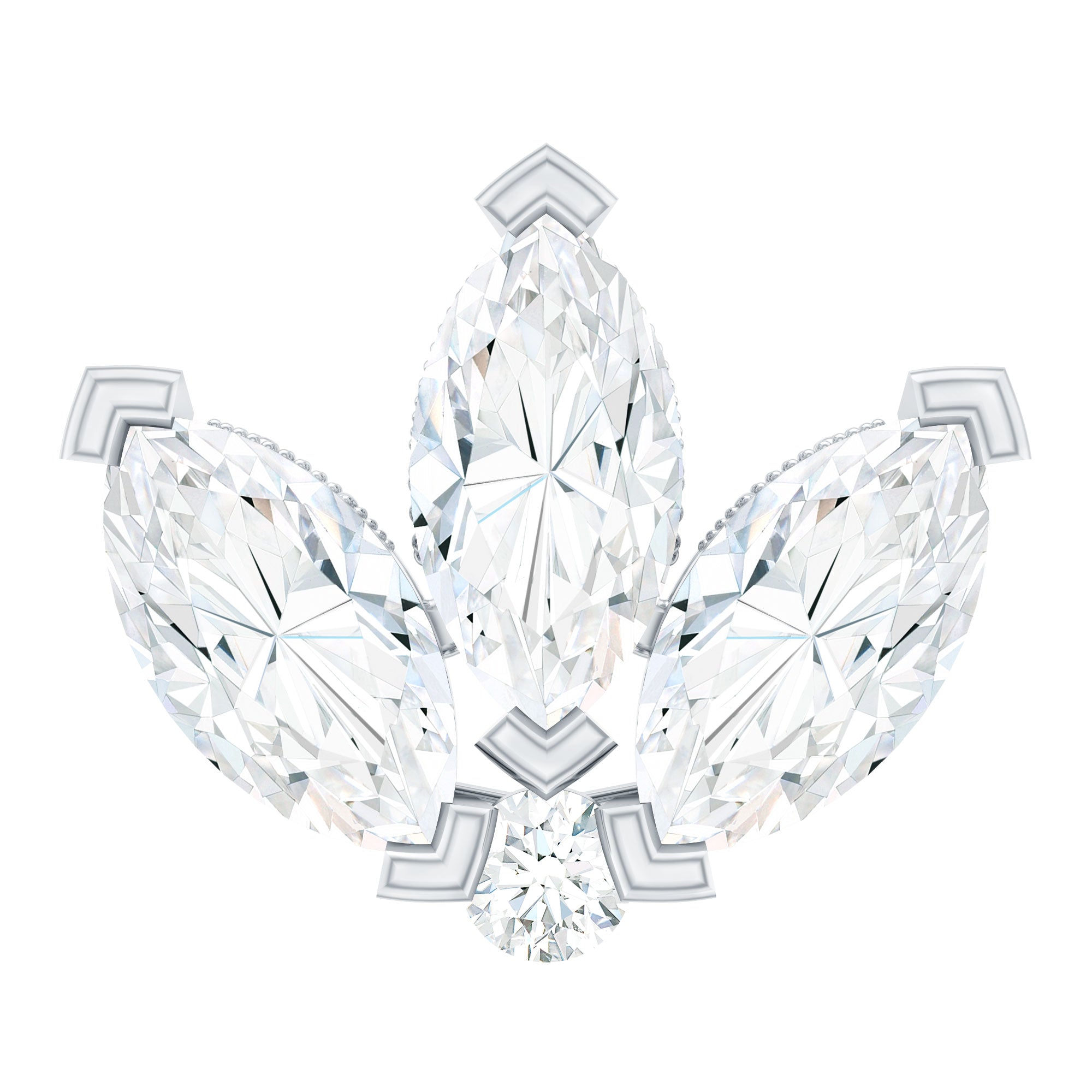 Marquise Diamond Lotus Earring for Cartilage Piercing Natural - ( HI-SI ) - Rosec Jewels