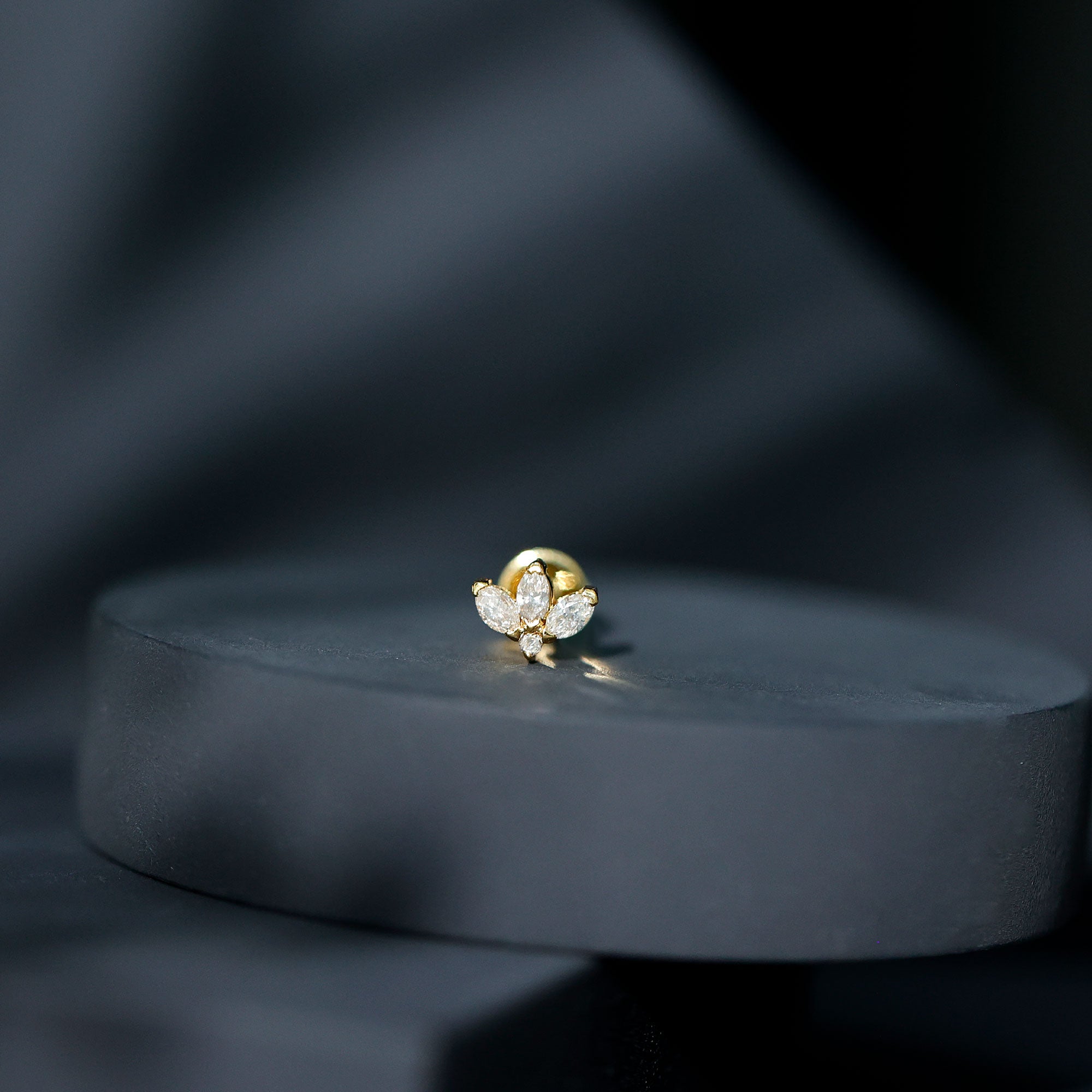 Marquise Diamond Lotus Earring for Cartilage Piercing Natural - ( HI-SI ) - Rosec Jewels