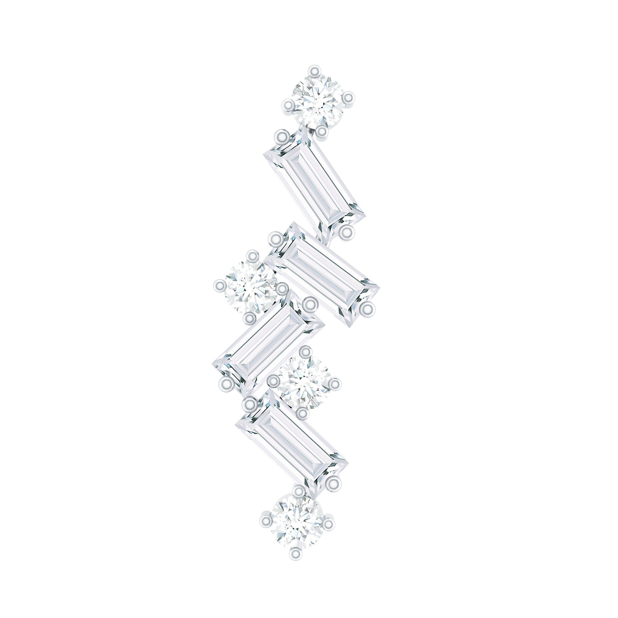 Baguette Diamond Cartilage Earring with Flat Back Natural - ( HI-SI ) - Rosec Jewels
