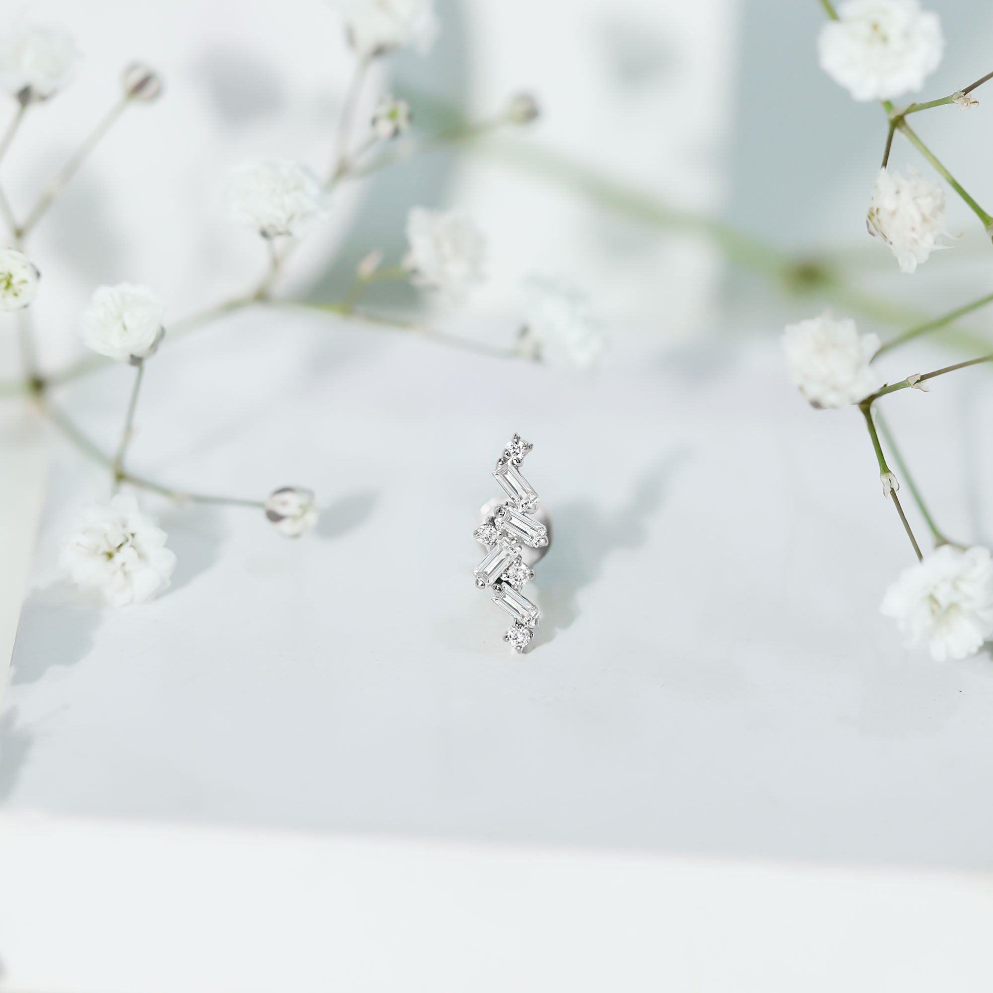 Baguette Diamond Cartilage Earring with Flat Back Natural - ( HI-SI ) - Rosec Jewels