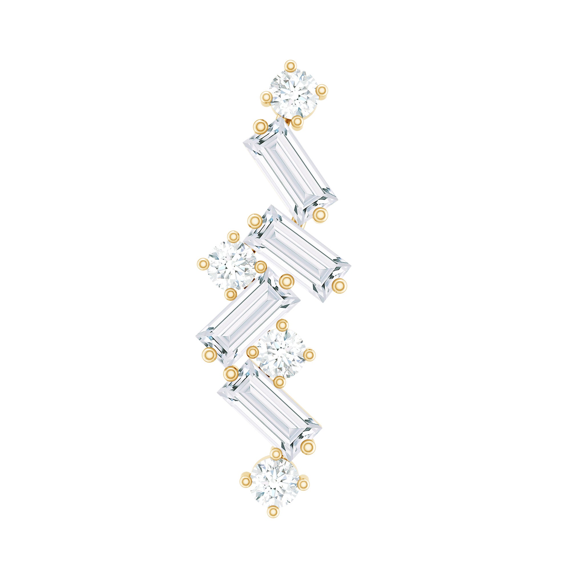 Baguette Diamond Cartilage Earring with Flat Back Natural - ( HI-SI ) - Rosec Jewels