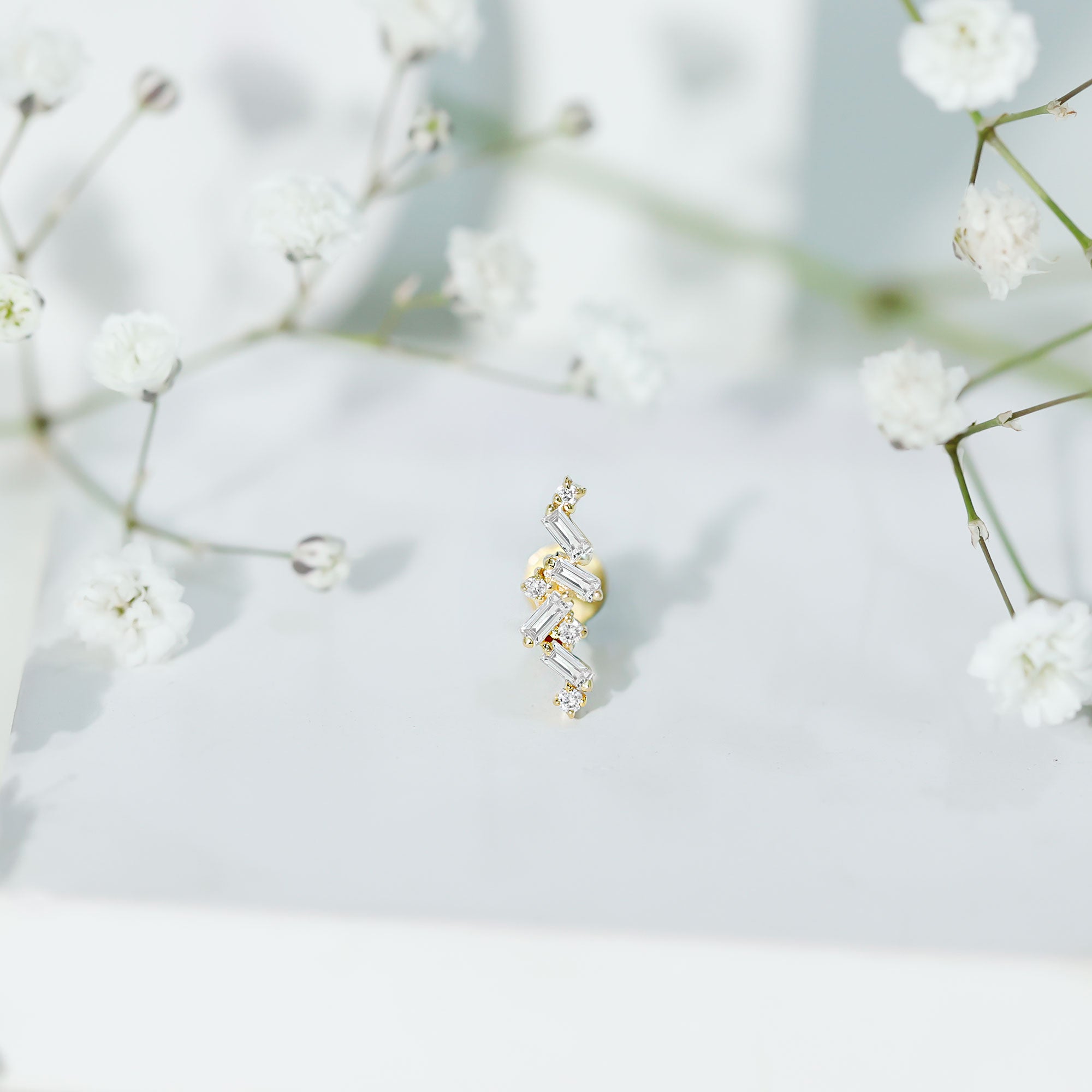 Baguette Diamond Cartilage Earring with Flat Back Natural - ( HI-SI ) - Rosec Jewels