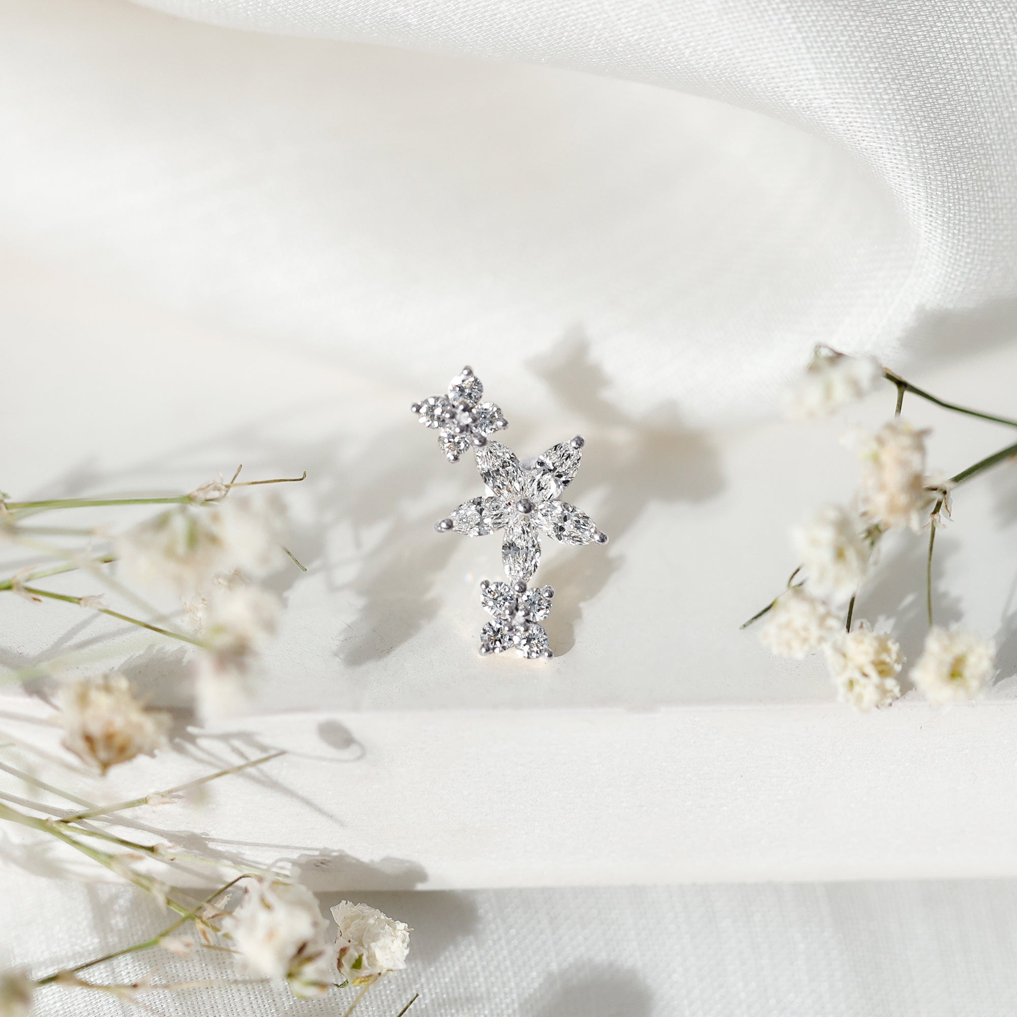 Cartilage Flower Crawler Earring with Diamond Natural - ( HI-SI ) - Rosec Jewels