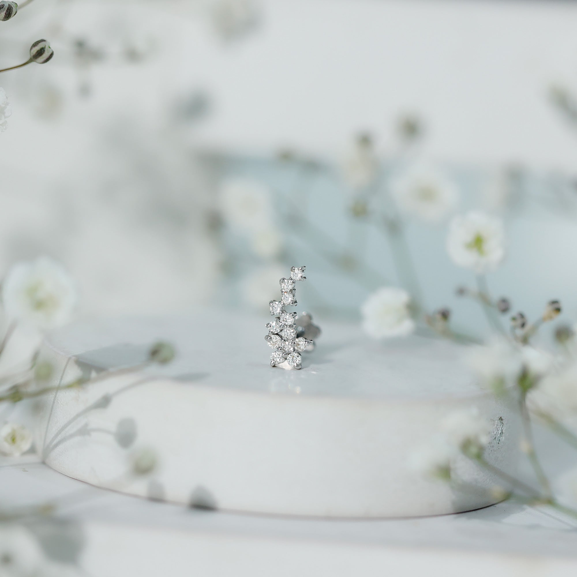Diamond Floral Cluster Earring for Helix Piercing Natural - ( HI-SI ) - Rosec Jewels